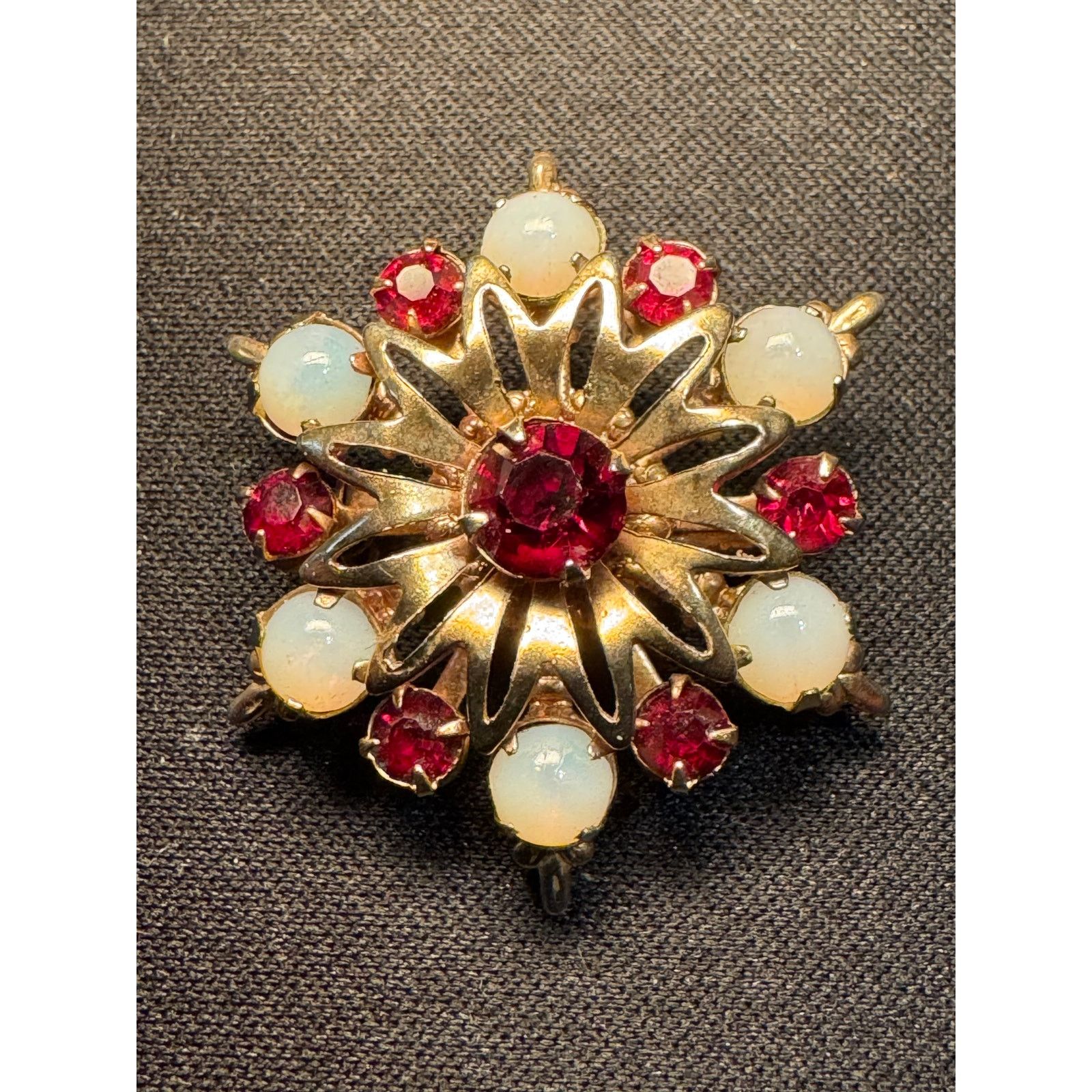 Other 1950's Opal Garnet Gemstone Gold Tone Starburst Brooch Size ONE SIZE - 1 Thumbnail