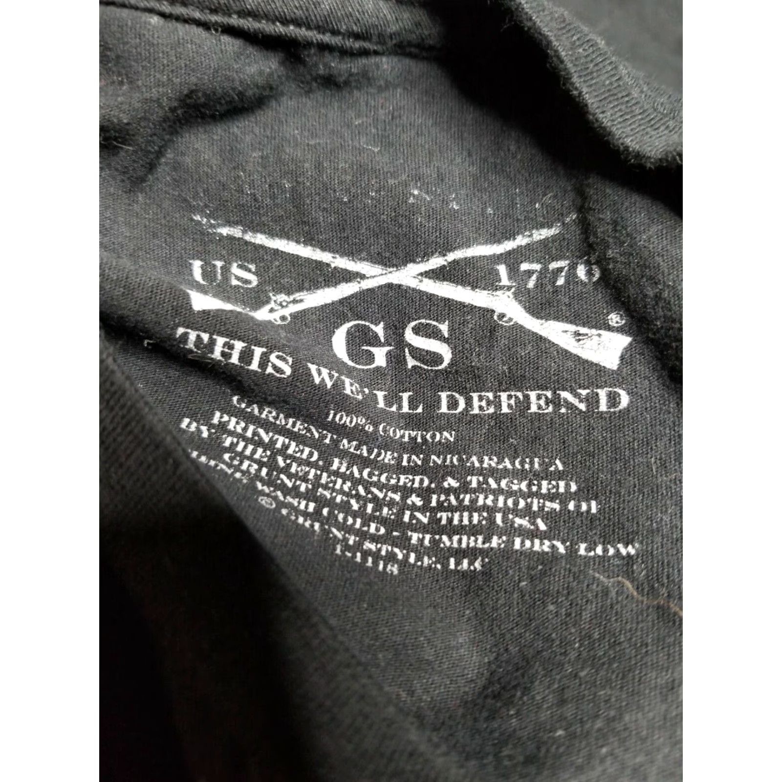 Vintage Grunt Style T-Shirt Men Large USA Distressed Stars Tee Black Short Sleeve Crew Neck US Flag Patriotic Mens L Size US L / EU 52-54 / 3 - 3 Thumbnail