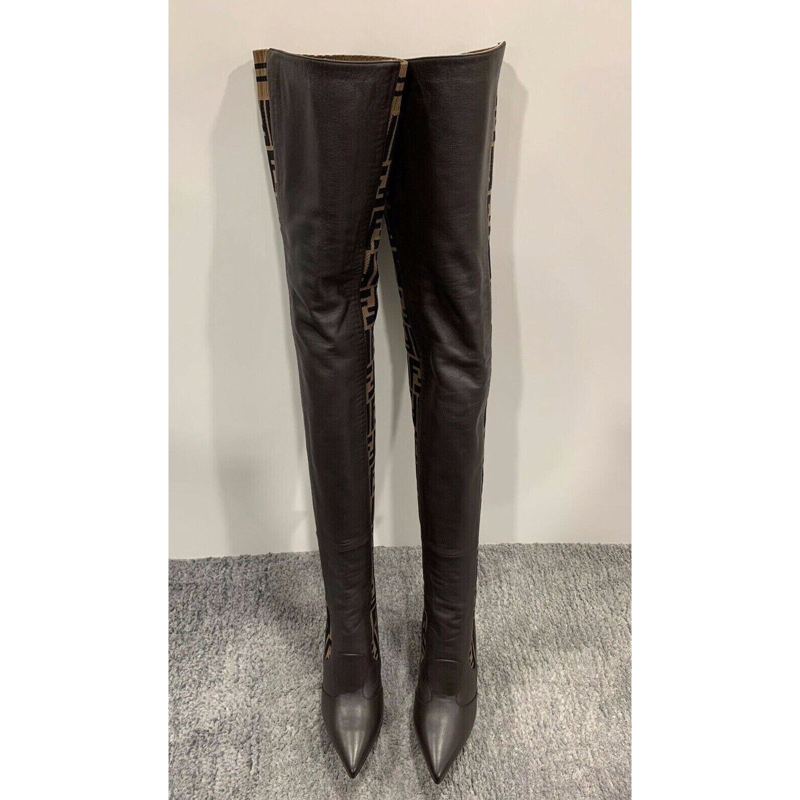 Fendi Fendi Rockoko Brown FF Logo Stretch Knit Sock Thigh High Size US 5 / IT 35 - 7 Thumbnail