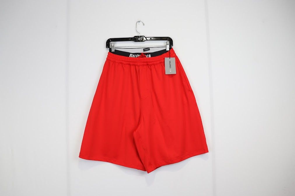 image of Balenciaga O1Rshd Logo Waistband Casual / Swim Shorts In Red, Men's (Size 34)