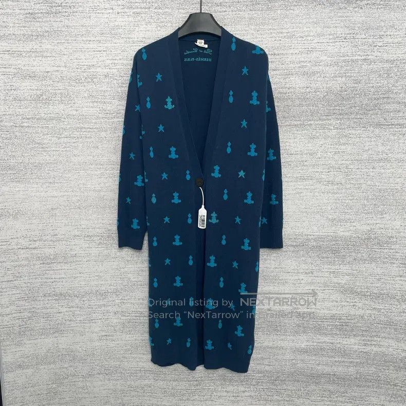 Hermes Hermes Jacquard Pattern Navy Blue Long Knit Open Cardigan Size XS / US 0-2 / IT 36-38 - 1 Thumbnail