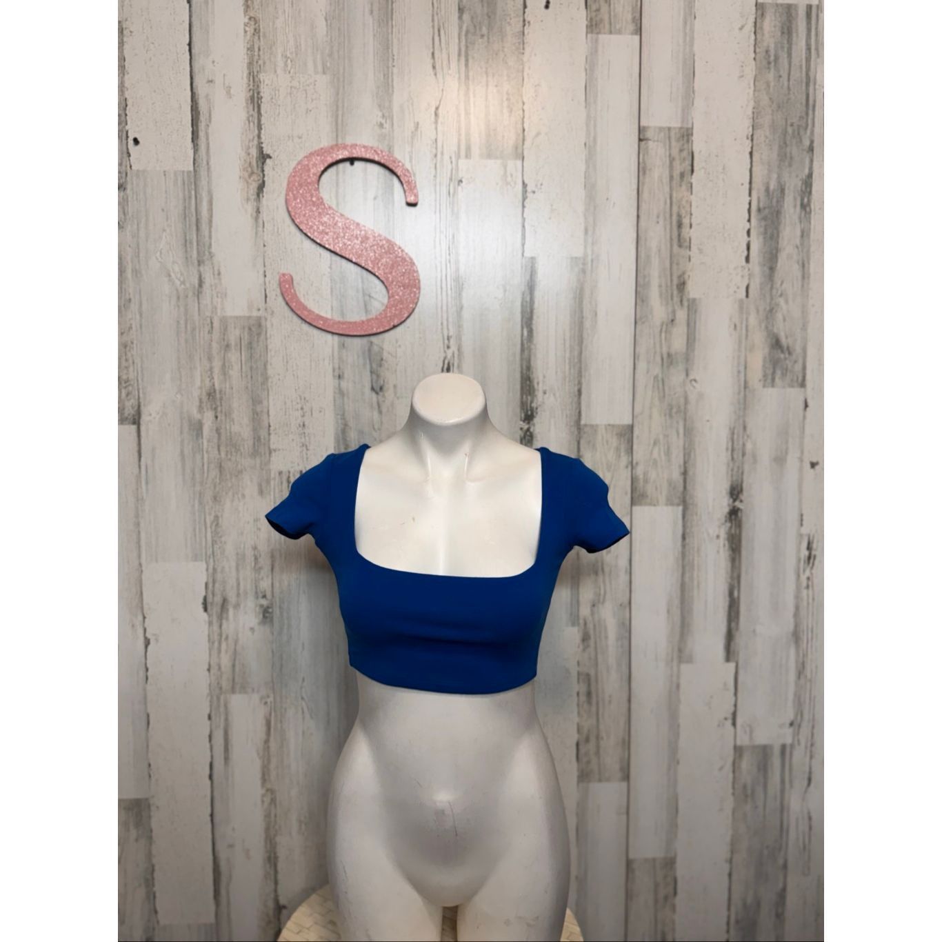 Zara ZARA Blue Square Neck Crop Top Women’s Small – Short Sleeve Stretchy Basic Size S / US 4 / IT 40 - 1 Thumbnail