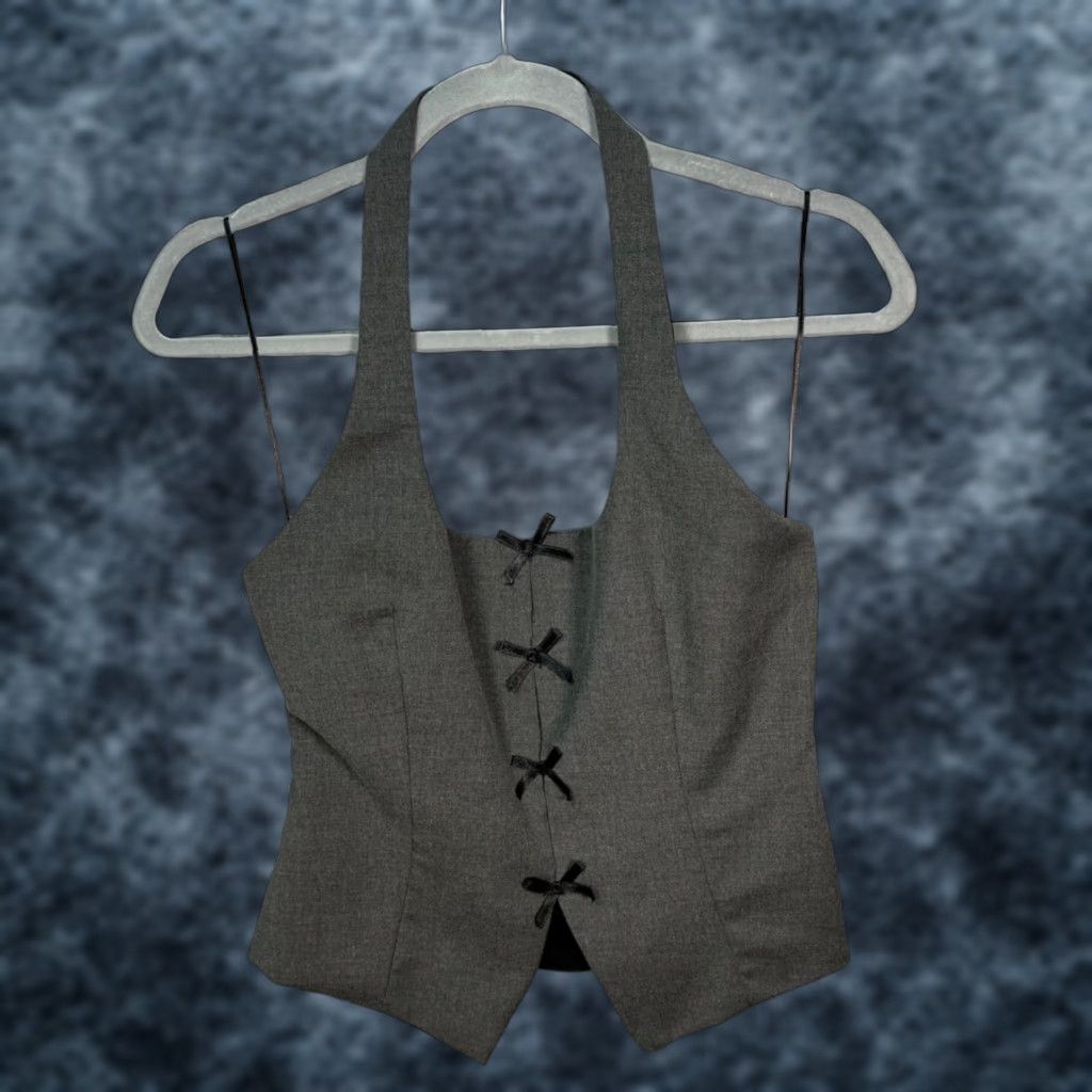 Zara Zara Womens Gray Halter Vest With Bow Closures Tank Sleeveless M Size M / US 6-8 / IT 42-44 - 1 Thumbnail