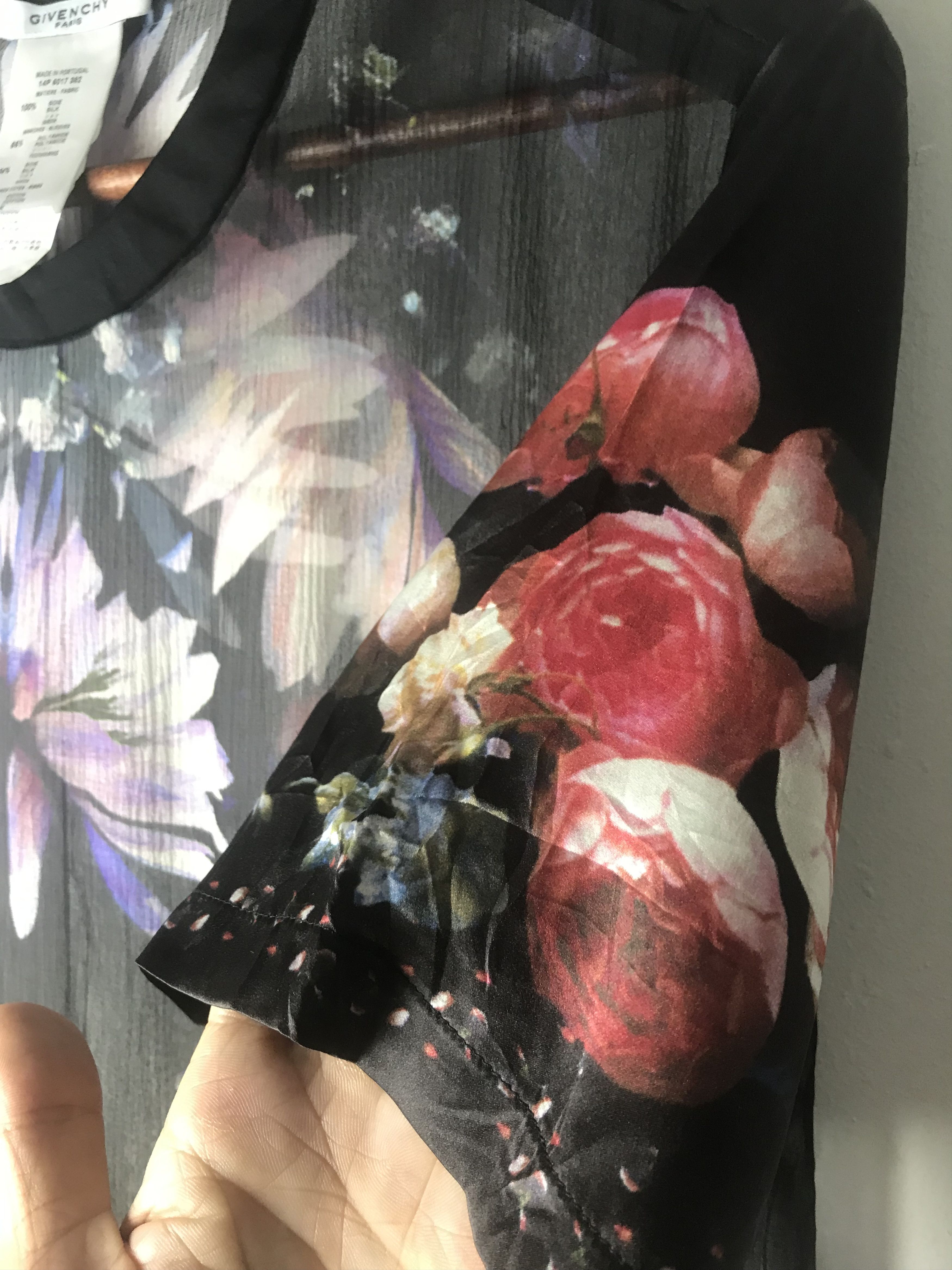 Givenchy Givenchy Black Floral Printed Silk Chiffon Size M / US 6-8 / IT 42-44 - 4 Thumbnail