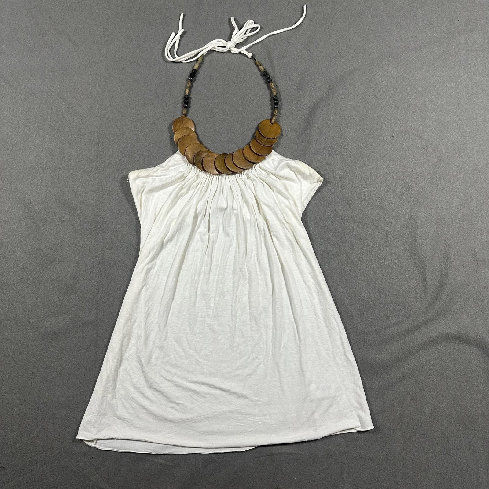 Forever 21 Women’s Tank Top Wood Beaded Halter White Y2K Size S / US 4 / IT 40 - 1 Thumbnail