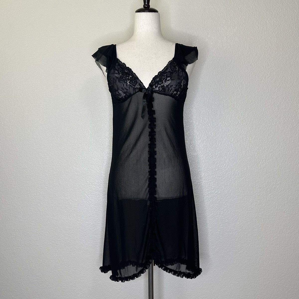Other Black Lace Ruffle Intimates Sleewear Dress Size M / US 6-8 / IT 42-44 - 1 Thumbnail