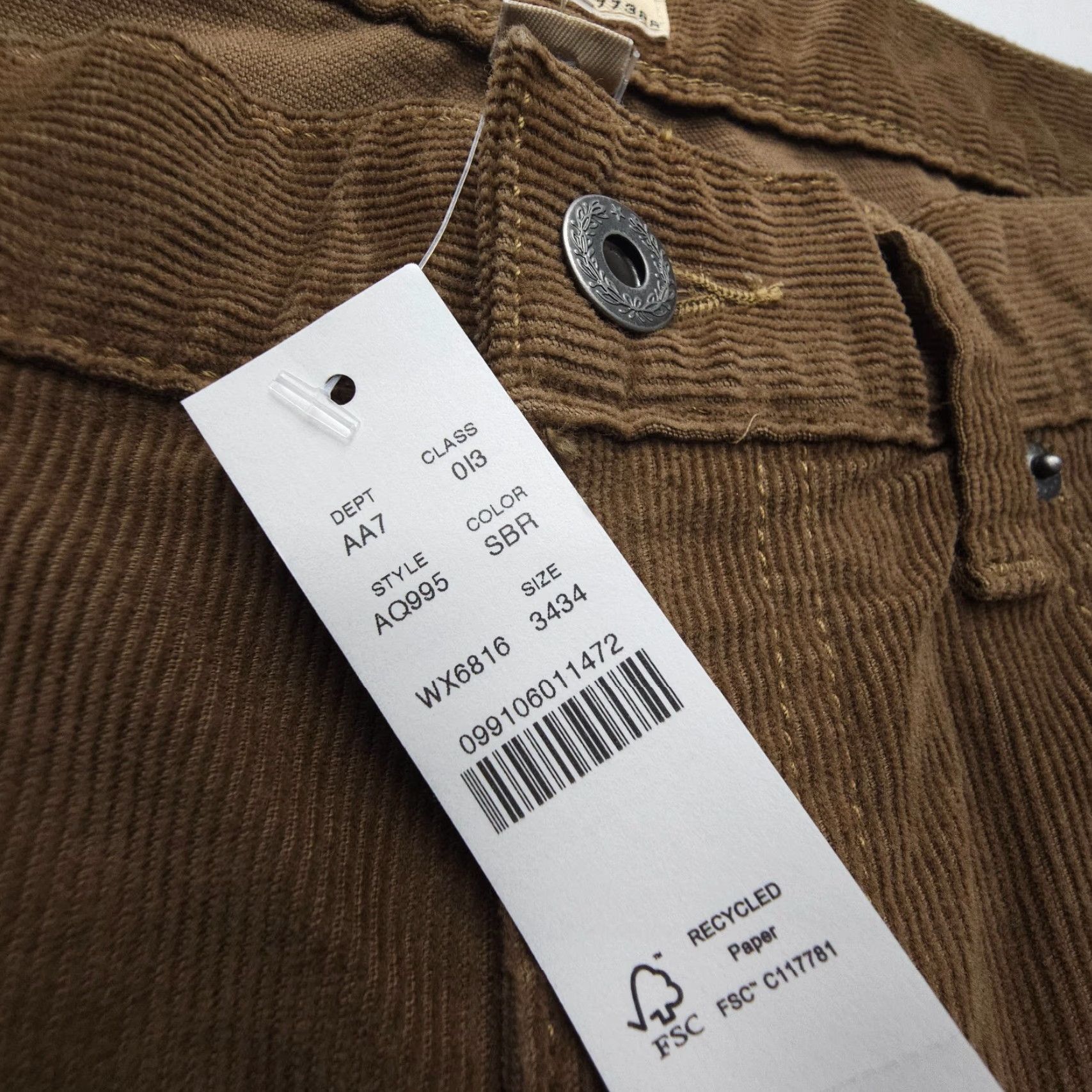 J.Crew J.CREW 250 Skinny Fit Corduroy Pants Mens 34 x 34 Brown Five Pocket Slim NWT Pants Size US 34 / EU 50 - 3 Thumbnail