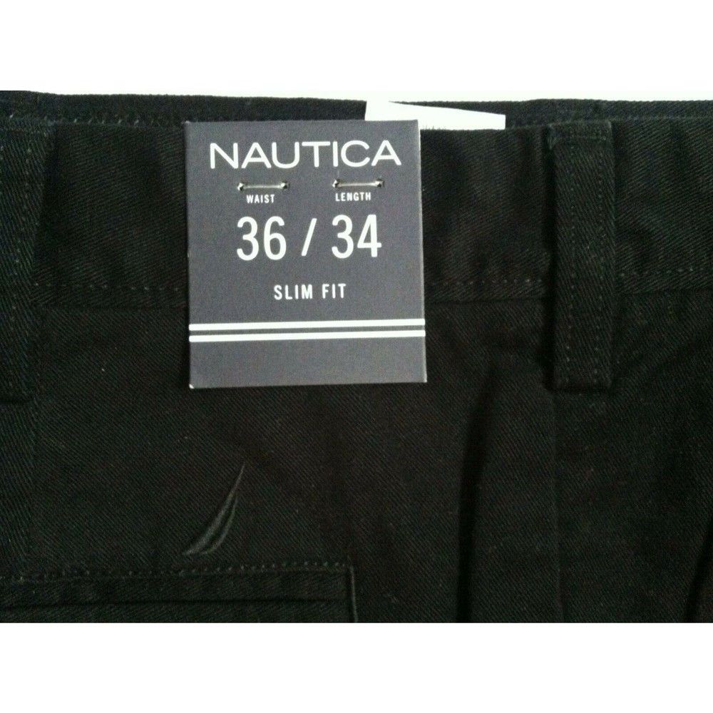 Nautica NAUTICA MENS NEW BLACK 100%COTTON CASUAL PANTS SIZE:36/34 Size US 36 / EU 52 - 2 Thumbnail