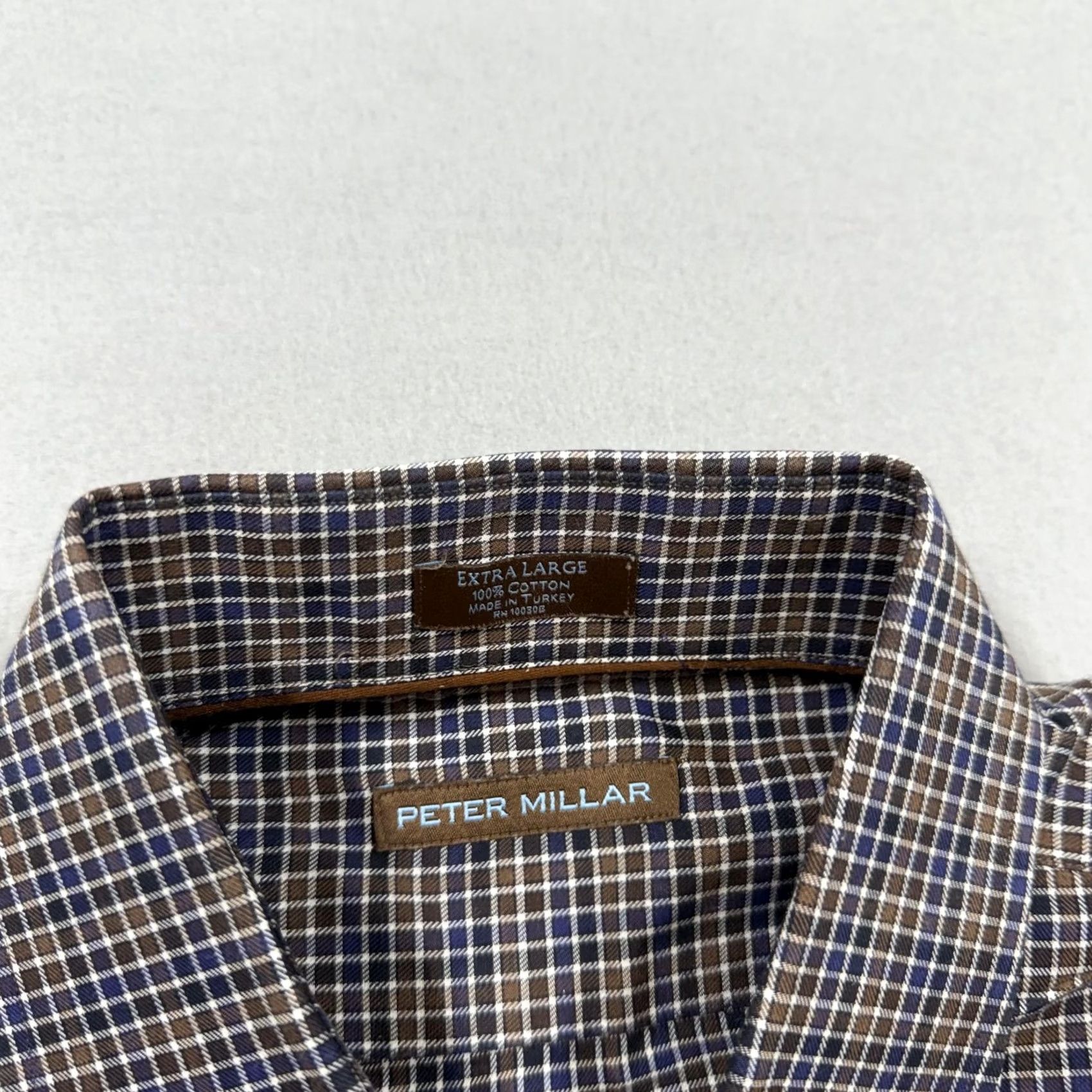 Peter Millar Peter Millar Shirt Mens XL Brown Gingham Cotton Dress Button Front Long Sleeve Size 46R - 4 Thumbnail