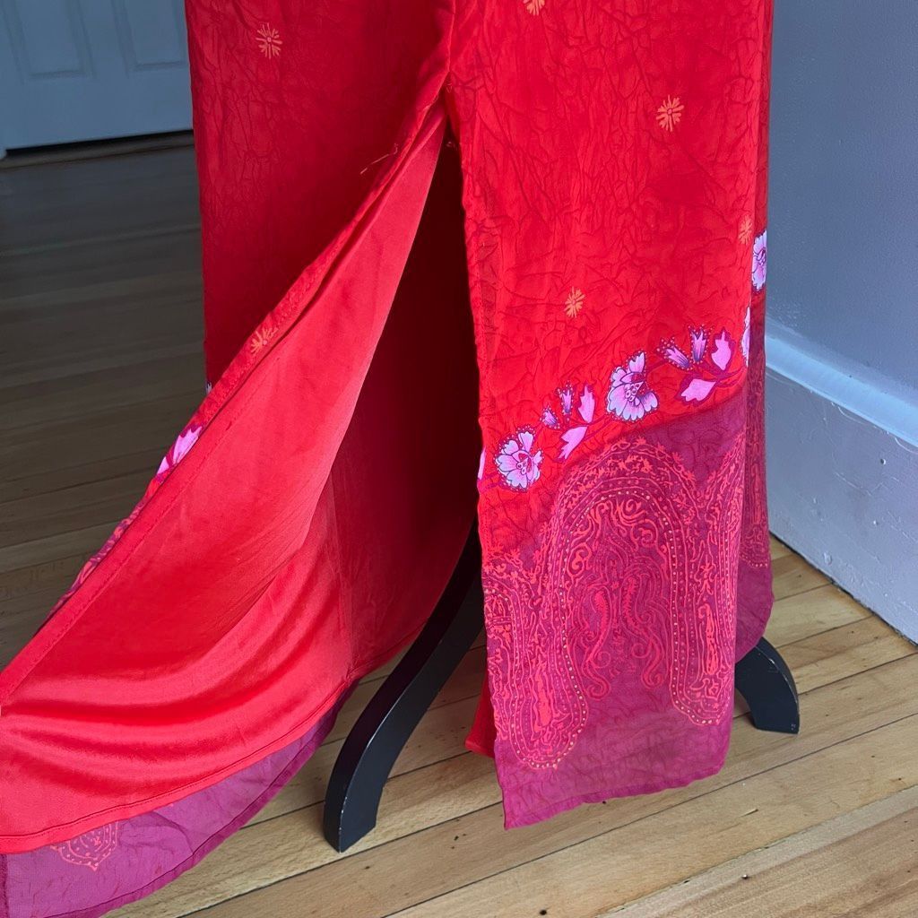 Vintage A Wild Thyme Vintage Sheer Patterned Boho Overlay Maxi Dress Red Boho, Women’s 6 Size M / US 6-8 / IT 42-44 - 5 Thumbnail
