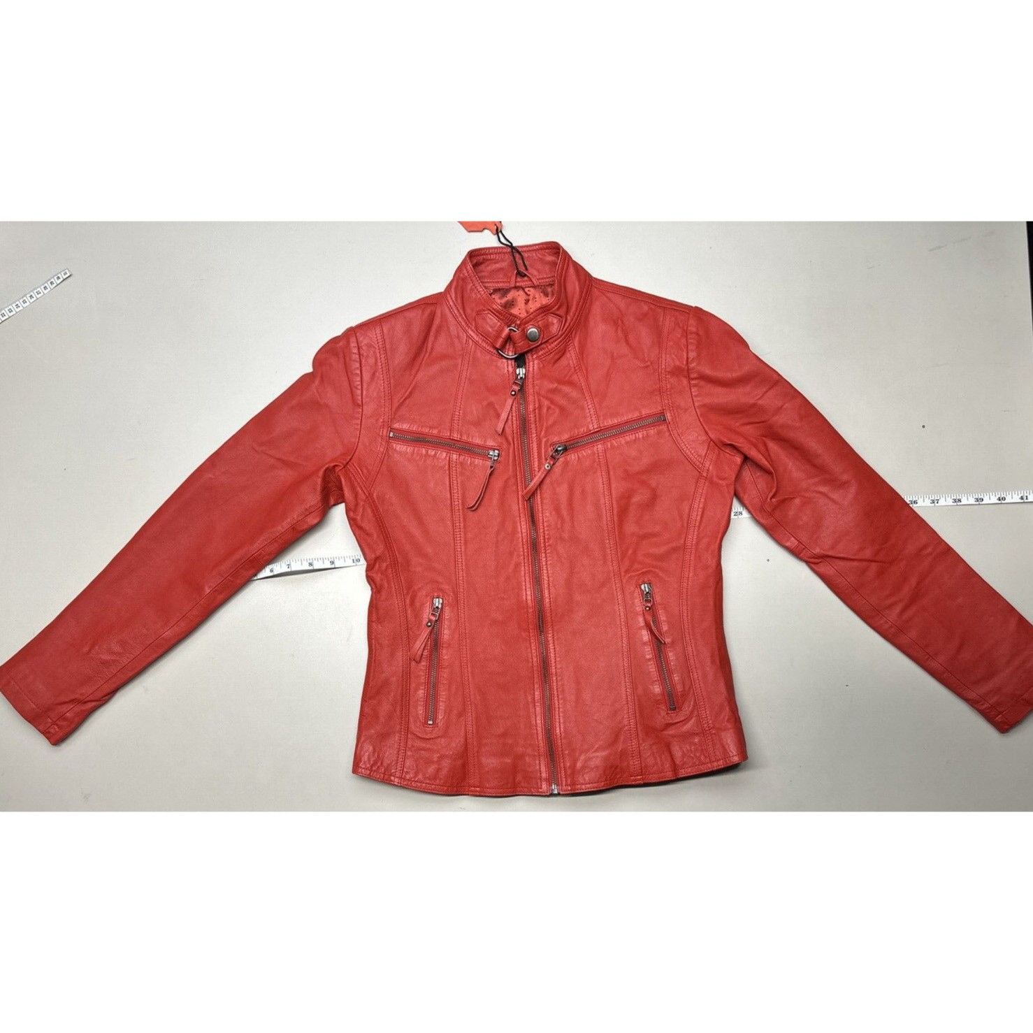 Other Leather Farm Womens Red Slim Motorcycle Jacket Genuine Leath Size M / US 6-8 / IT 42-44 - 1 Thumbnail