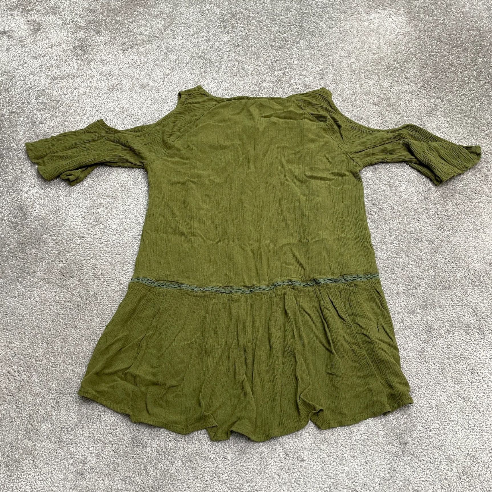 Vintage Cato Blouse Shirt Womens Large Green Embroidered Cold Shoulder Round Neck Tunic Size L / US 10 / IT 46 - 2 Thumbnail
