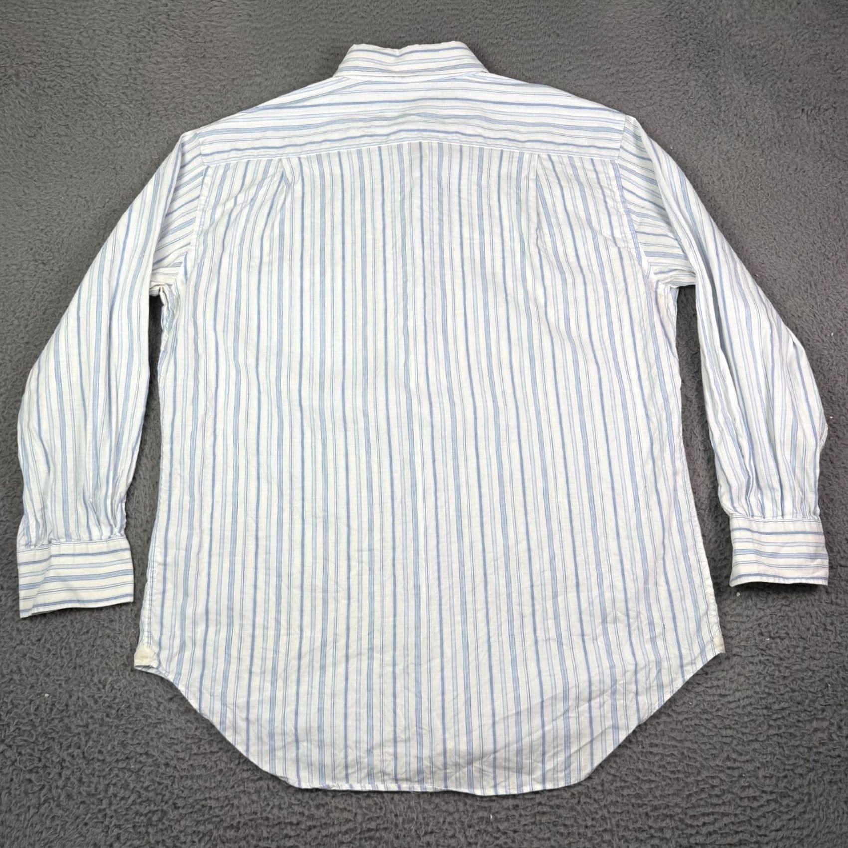 Loro Piana Loro Piana Shirt Mens 18/45 White Blue Striped Linen Blend Long Sleeve Pocket Button-Up Shirt Mens 2XL Blue Size US XXL / EU 58 / 5 - 6 Thumbnail