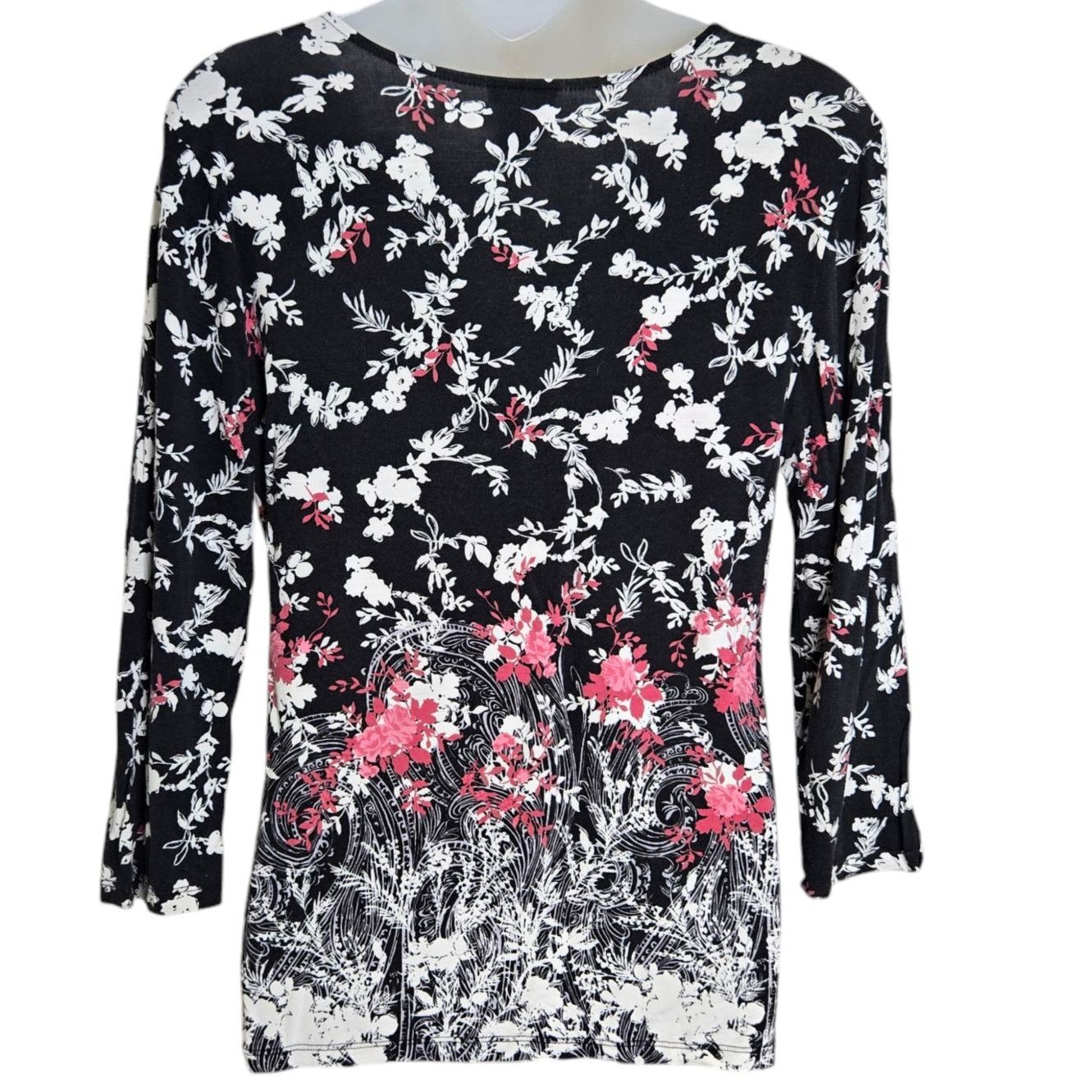 Ann Taylor Ann Taylor Floral Top Medium Surplice Neckline 3/4 Sleeves Size M / US 6-8 / IT 42-44 - 6 Thumbnail
