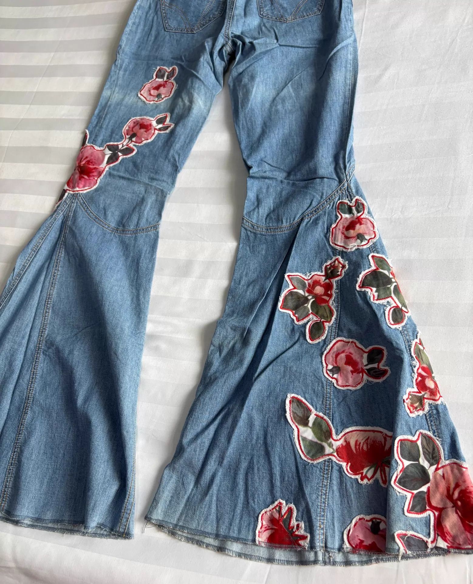 Dolce & Gabbana D&G Vintage Flower Patchwork Oversized Flare Jeans Size 31" - 8 Thumbnail
