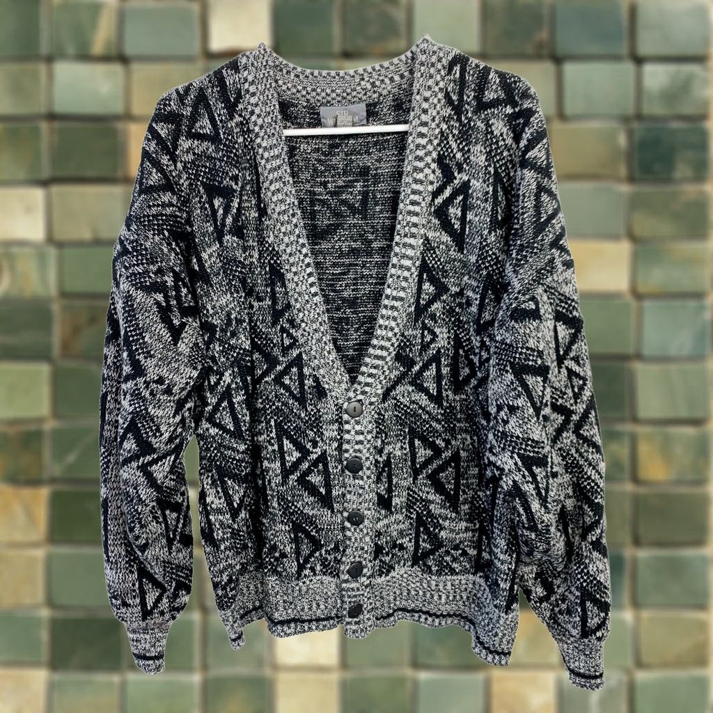 Triangl VINTAGE Sir William Cardigan Grunge Knit XL Mens Abstract Triangles Black 1990s Knit Cardigan Grunge Sir William XL Mens Black 1990s Size US XL / EU 56 / 4 - 1 Thumbnail