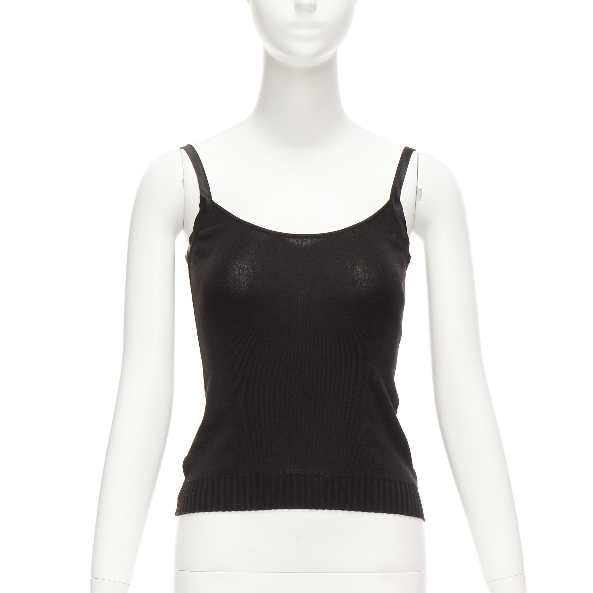 image of Valentino Vintage Black Cotton Satin Trim Scoop Knitted Tank Top S, Women's (Size Small)