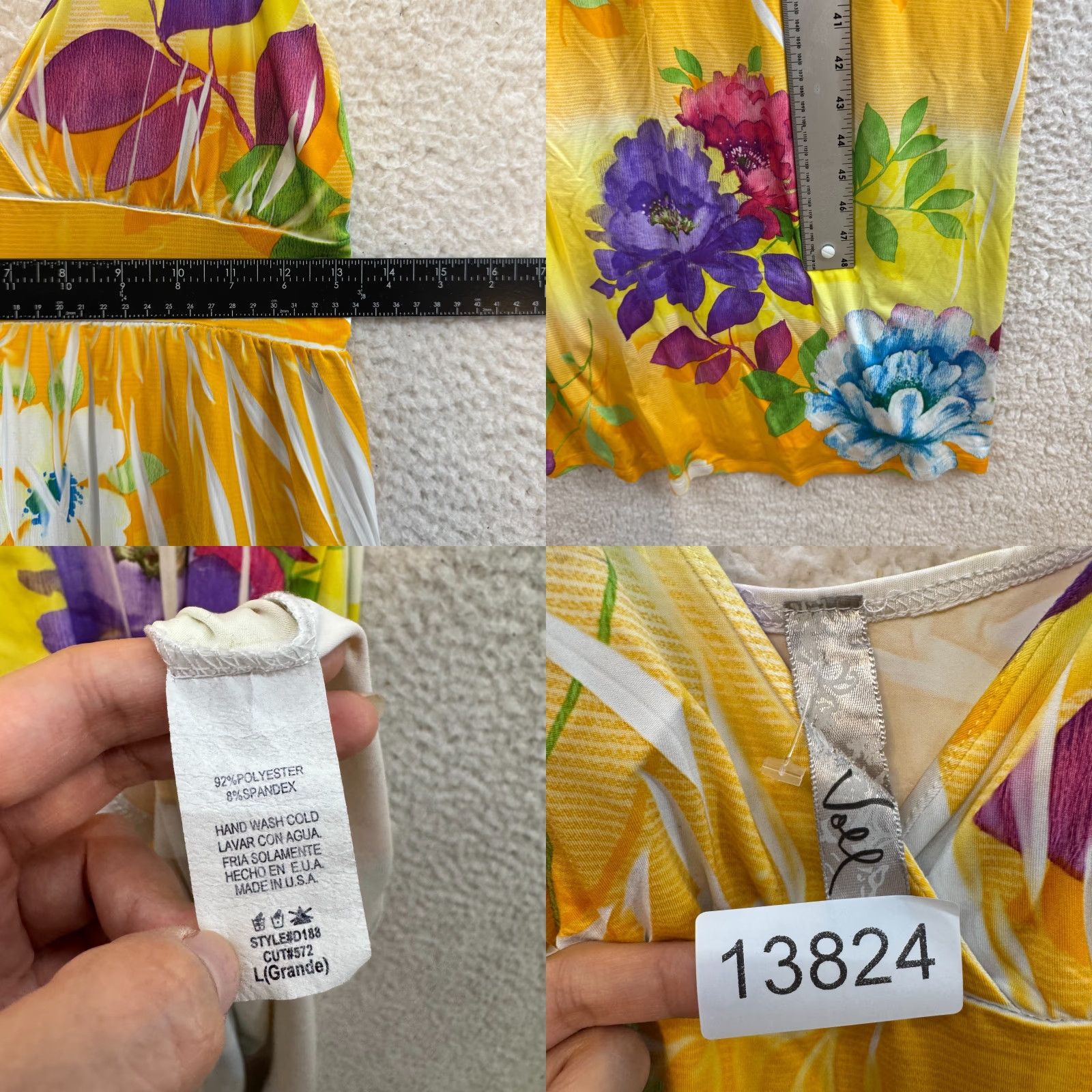 Vintage VINTAGE Y2K Voll Maxi Dress Yellow Floral Slinky Stretch Boho Tropical McBling L Large Womens Size L / US 10 / IT 46 - 8 Thumbnail
