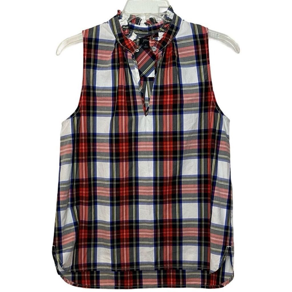 J.Crew J. Crew Holiday White Red Plaid Smock Sleeveless Top Sz 2 XS Size XS / US 0-2 / IT 36-38 - 4 Thumbnail