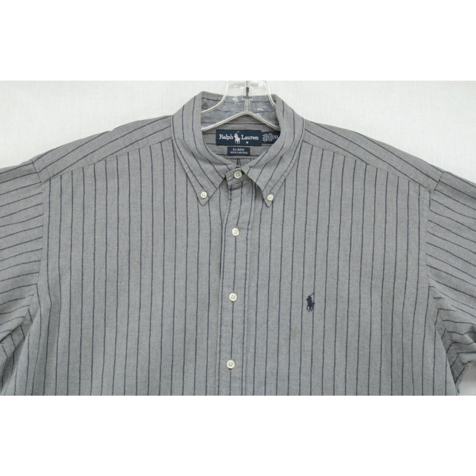 Polo Ralph Lauren VINTAGE Polo Ralph Lauren Blake Shirt Men's XL Gray Heavy Cotton Button-Up Long Sleeve Collared Striped Poney Logo 90s Designer City Preppy Workwear Size US XL / EU 56 / 4 - 6 Thumbnail