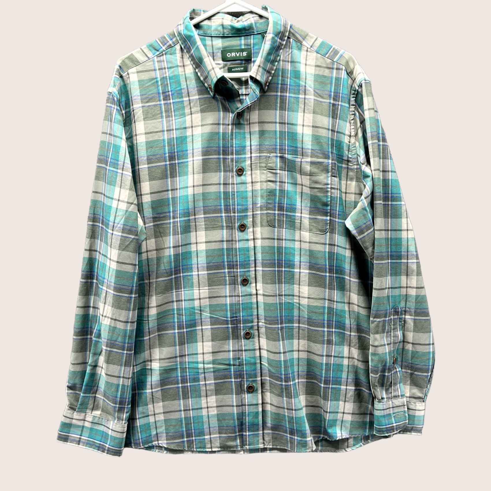 Orvis Orvis Shirt Mens Large Green Plaid Active Fit Nylon Polyester Long Sleeve Casual Button-Up Shirt Size US L / EU 52-54 / 3 - 1 Thumbnail