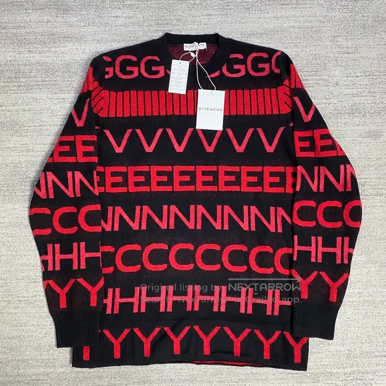 Givenchy Givenchy Black and Red Full Printed Logo Wool Mohair Sweat Size US L / EU 52-54 / 3 - 1 Thumbnail