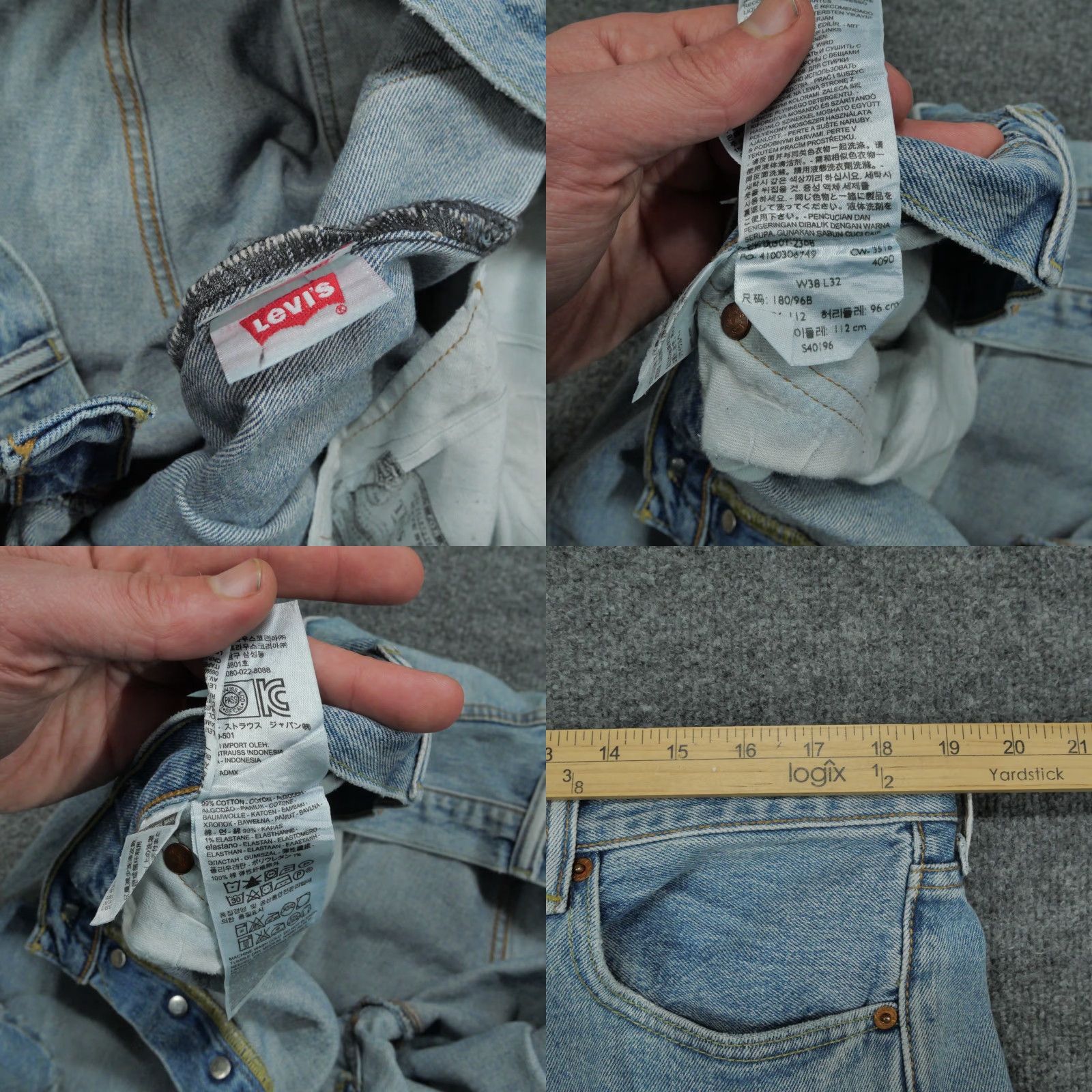 Levi's VINTAGE Levi's 501 Jeans Mens 38x32 Blue Button Fly Distressed Grunge Straight Jeans Pants 90s Mens Size US 38 / EU 54 - 8 Thumbnail