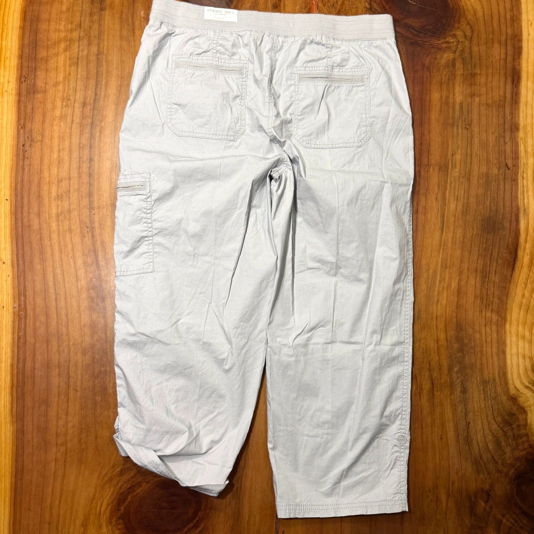 Vintage NEW Chico's Women's Pants 3 XL Pull on Capri Crop Dove Gray Cotton Casual J14 Size 40" / US 18 - 6 Thumbnail
