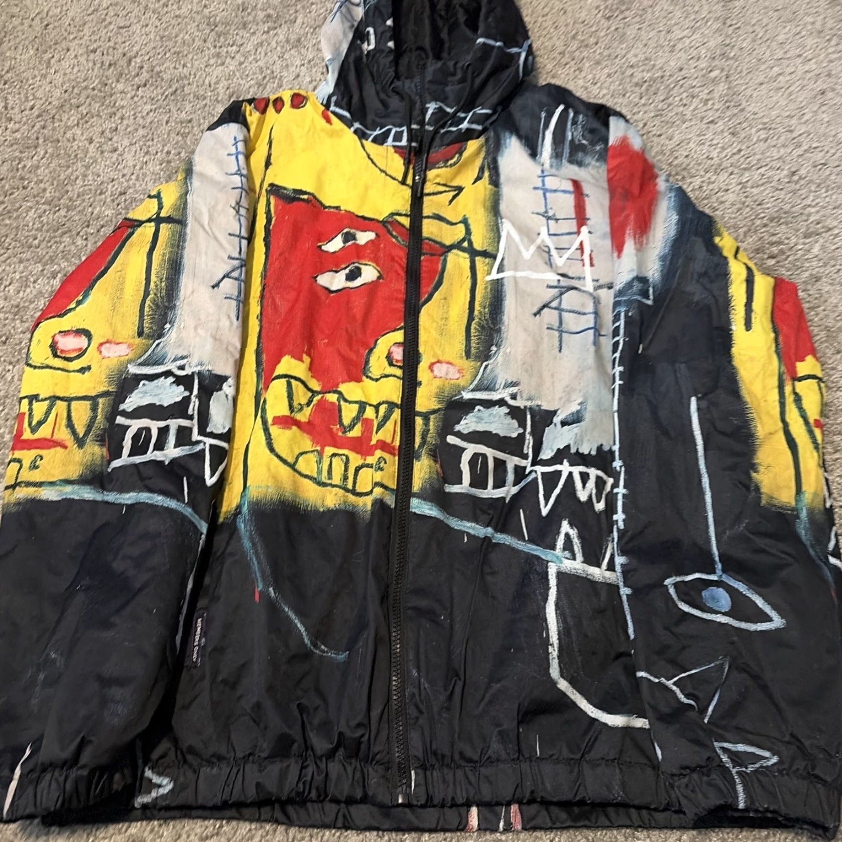 Members Only VINTAGE Jean Michael Basquiat X Members Only Black Full Zip Hooded Jacket XL Art Print Jacket Size US 36 / EU 52 - 5 Thumbnail
