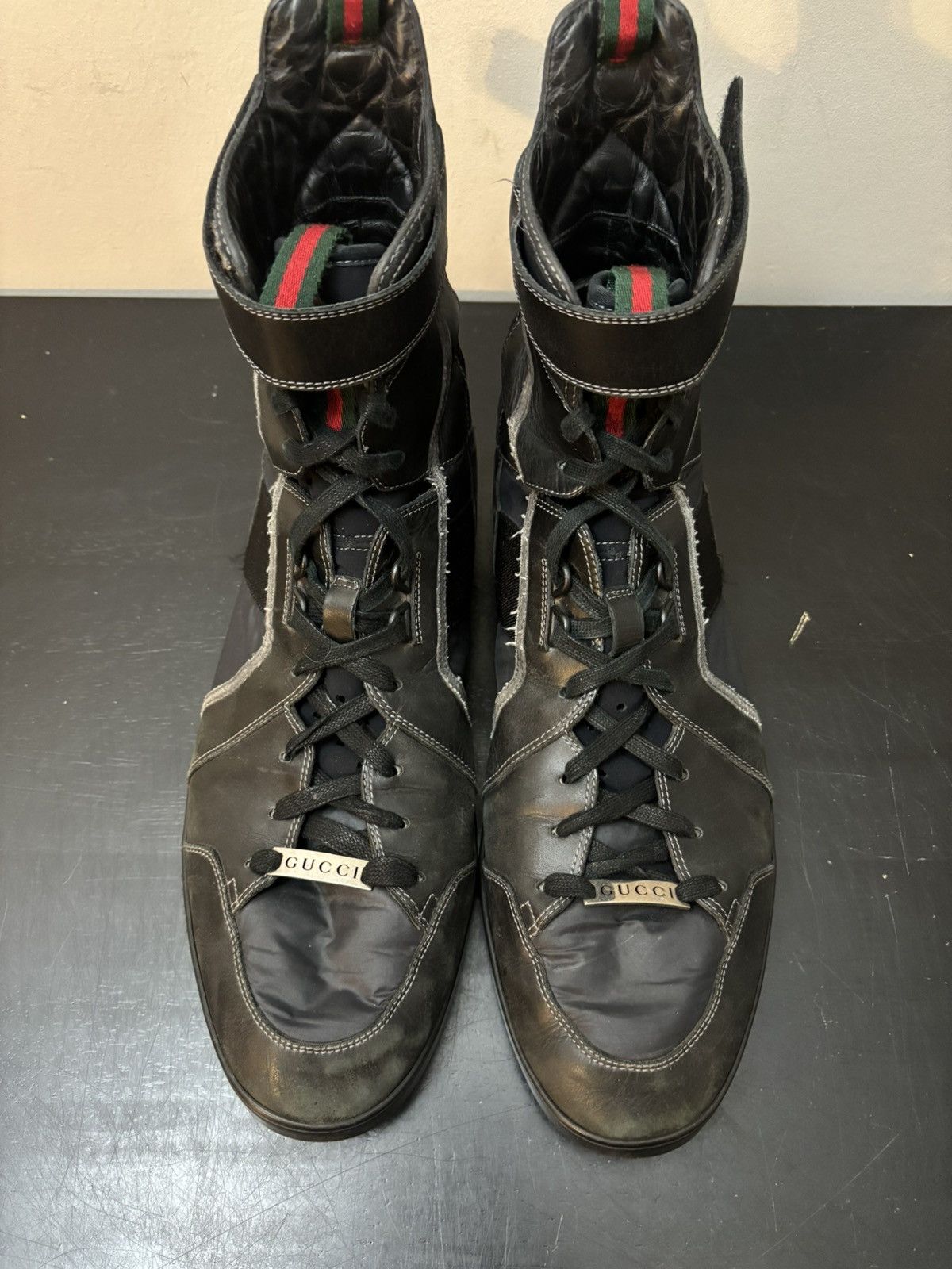 Gucci Gucci Mirosoft Leather High Top Strap Sneakers Black Size US 12 / EU 45 - 2 Thumbnail