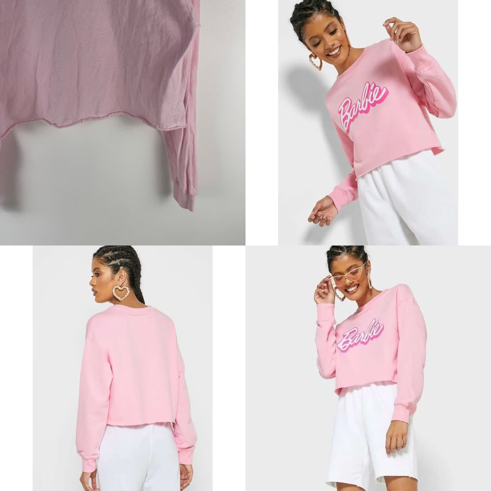 Forever 21 Forever 21 Barbie Pink Cropped Long Sleeve Graphic T-Shirt Cotton Retro L Size L / US 10 / IT 46 - 9 Thumbnail