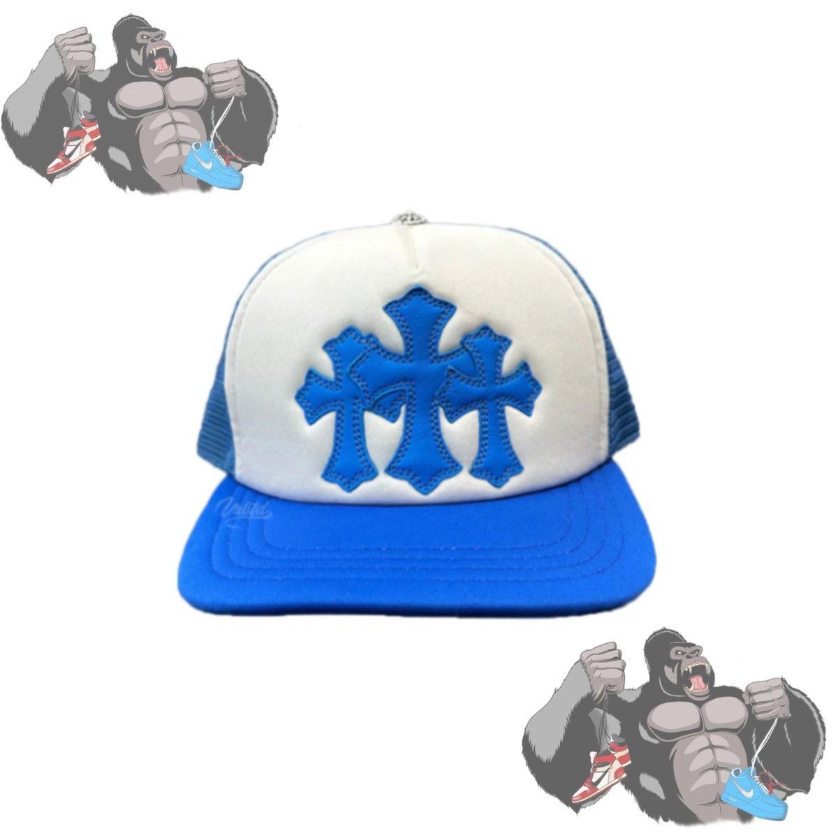 Chrome Hearts Chrome Hearts Cemetery Triple Cross Trucker Hat Blue Size ONE SIZE - 1 Thumbnail
