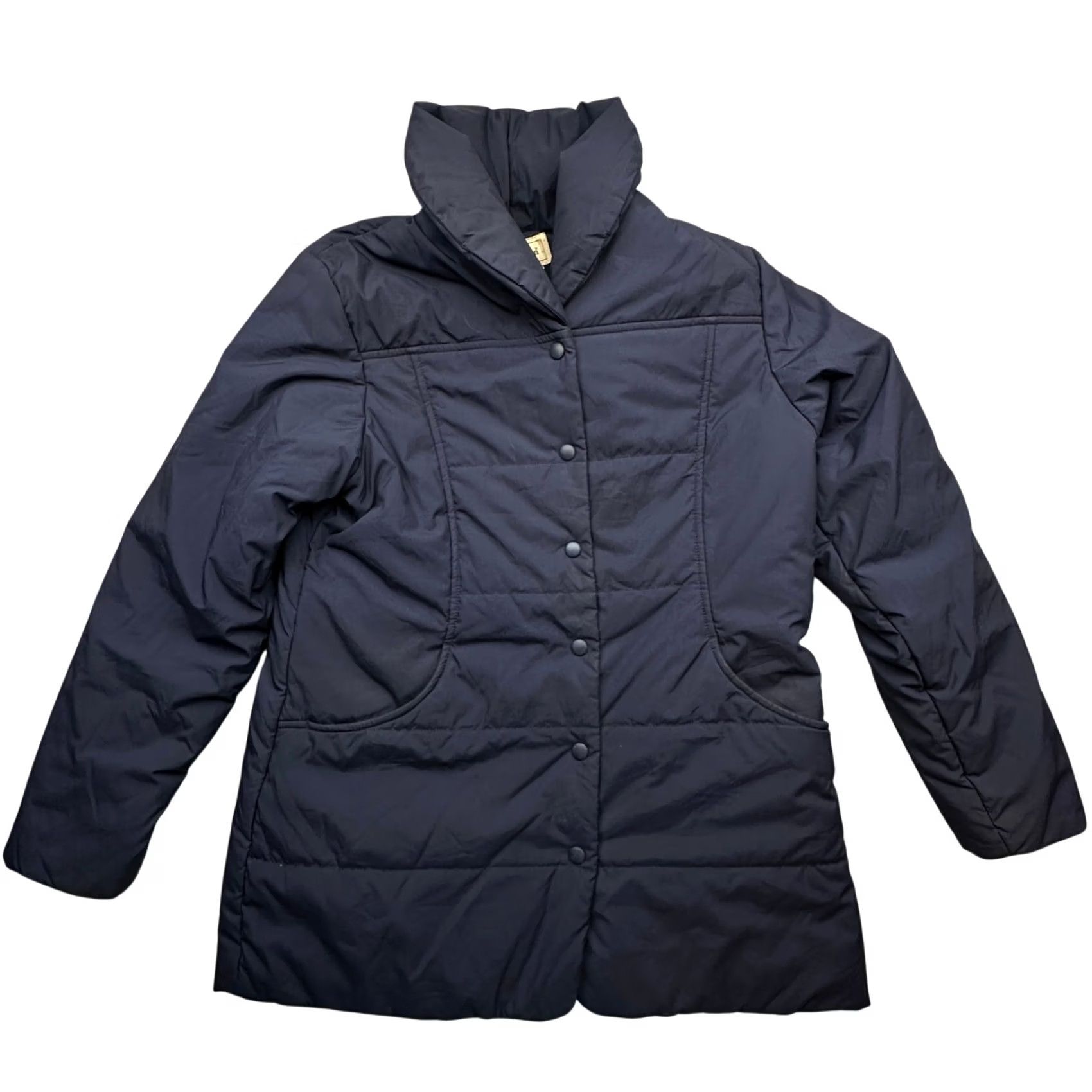 Vintage LL Bean DDJ6 Blue Quilted Puffer Coat Womens Medium Snap Front Mid Length Jacket Size M / US 6-8 / IT 42-44 - 2 Thumbnail