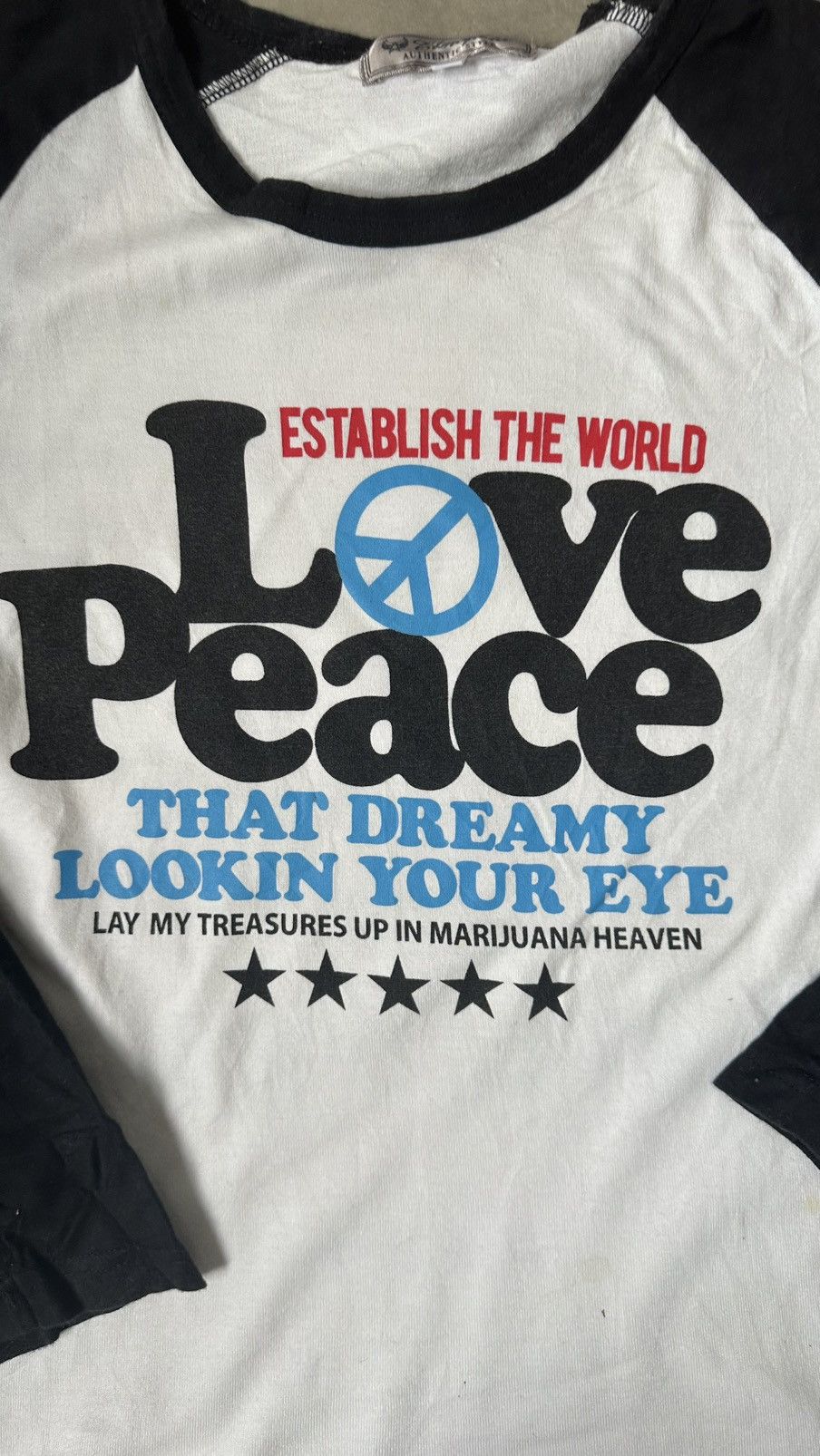 Japanese Brand VINTAGE ELMOJADA LOVE PEACE RAGLAN TEE Size US S / EU 44-46 / 1 - 3 Thumbnail