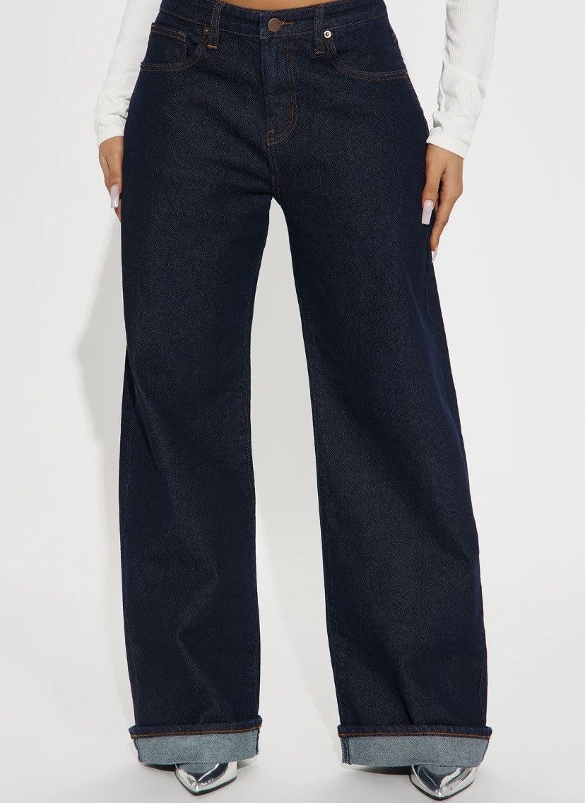 Fashion Nova Poppin' Off Stretch Baggy Jeans - Dark Wash Size 34" / US 12 / IT 48 - 1 Thumbnail
