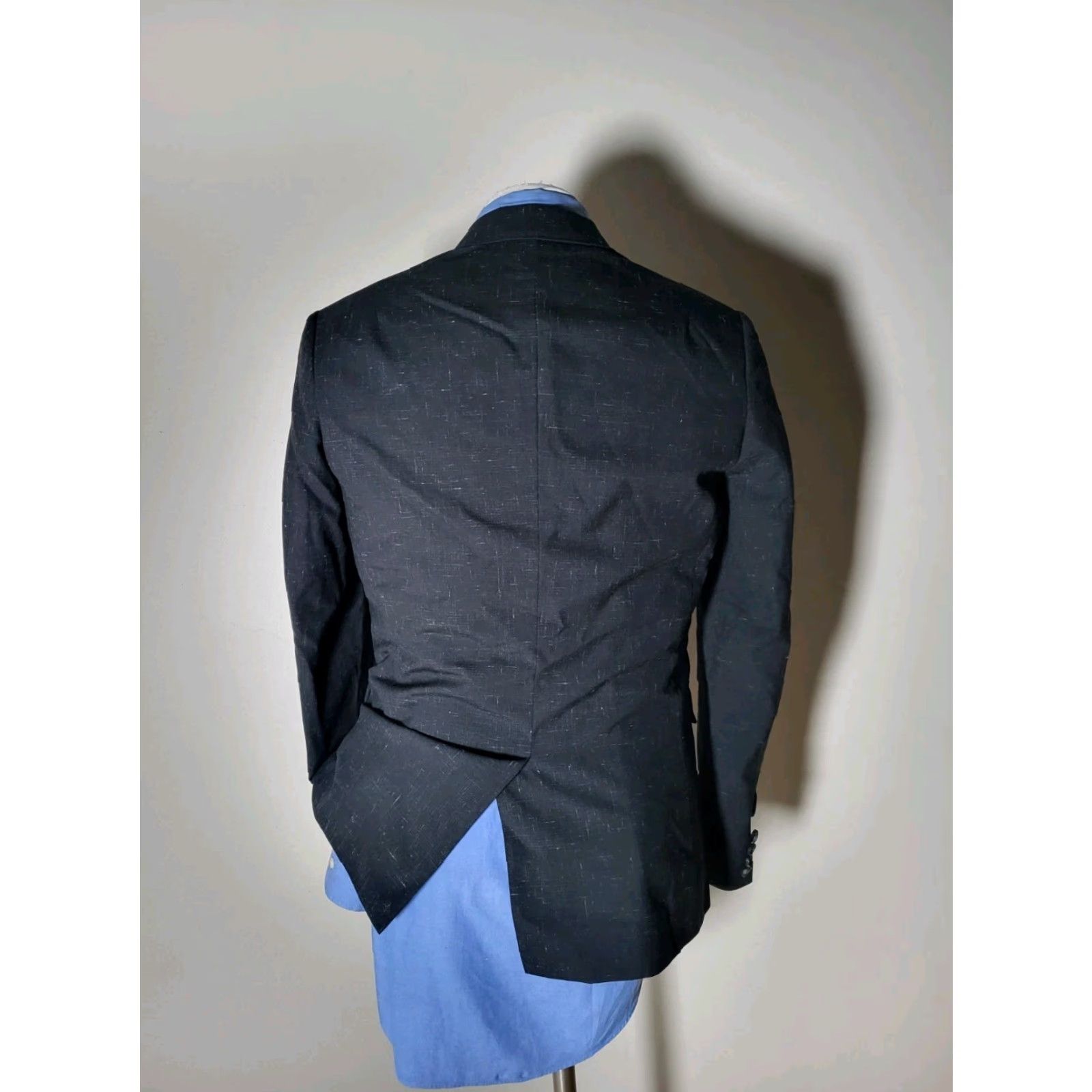 AllSaints 36R Double Breasted Blazer Jacket Coat Men Slim Wool Mohair Black Fleck Slub Peak Lapel Four-Button 360