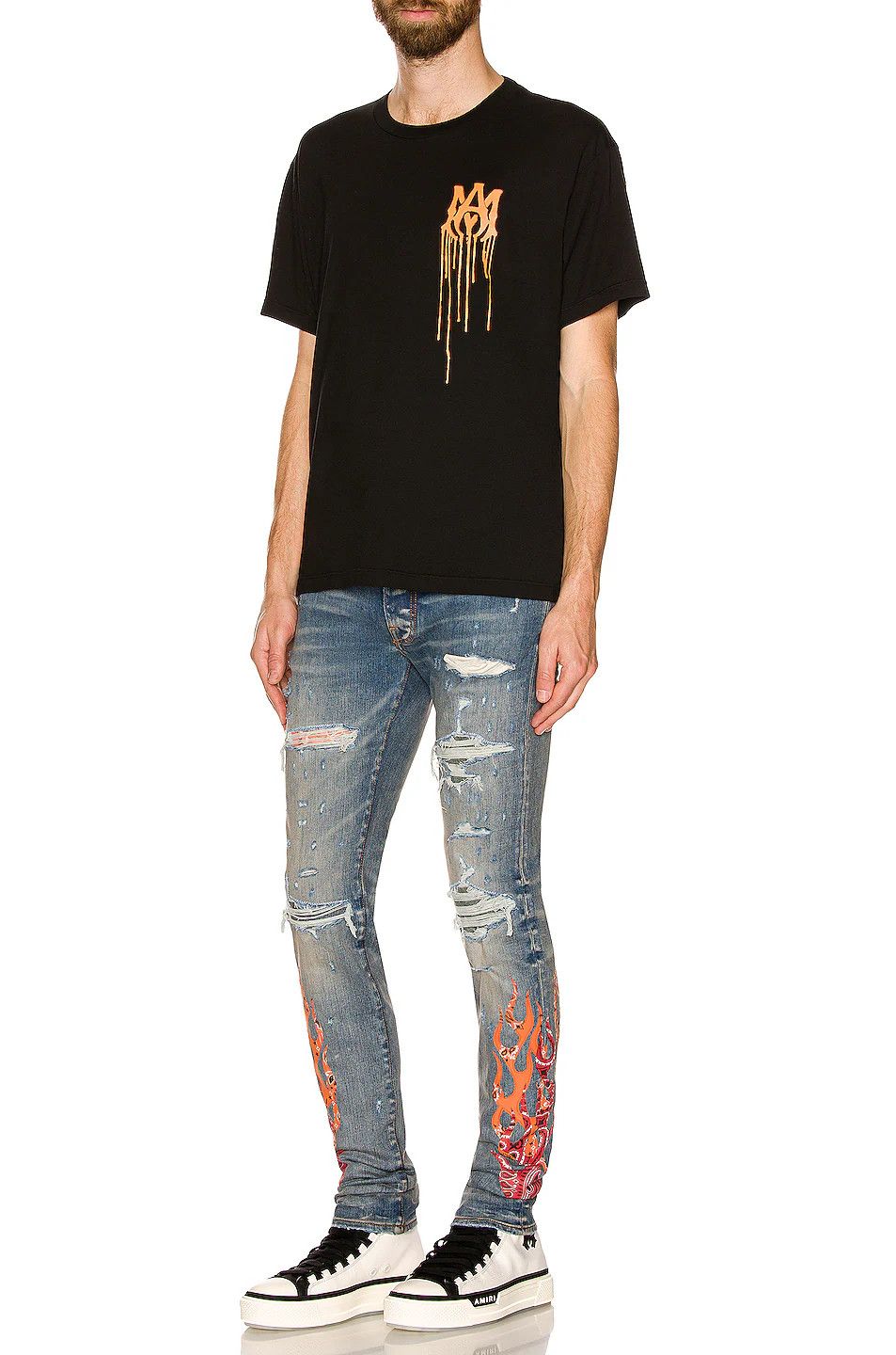Amiri o1mle0426 Bandana Flame Jeans in Clay Indigo Orange/Blue Size US 33 - 5 Thumbnail