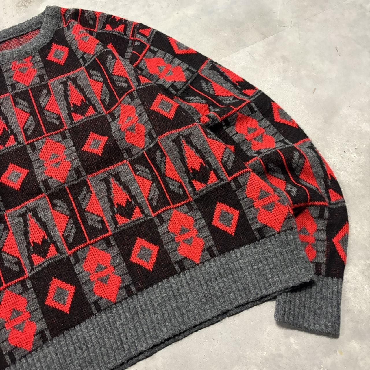 Japanese Brand × Vintage Crazy Vintage 90s Red 3D Knit Pattern Coogi Style Sweater! Size US L / EU 52-54 / 3 - 4 Thumbnail