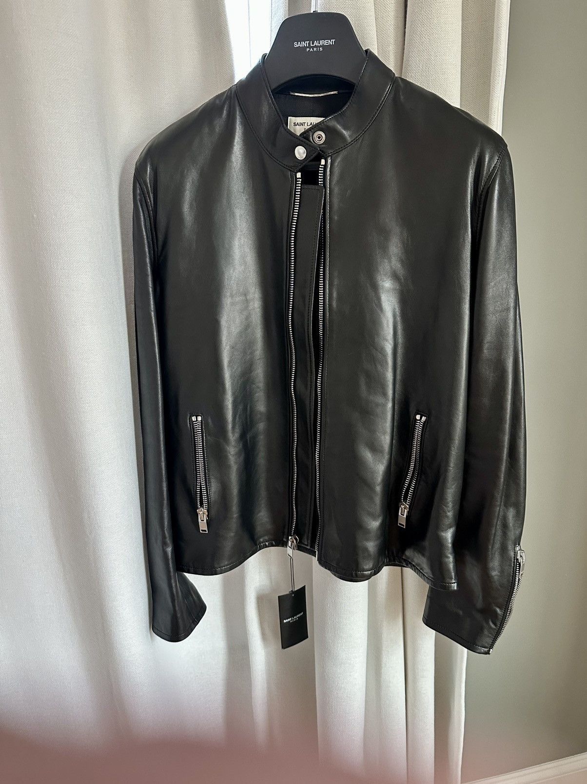 Saint Laurent Paris Hedi Slimane Moto Cafe Leather Jacket Size US L / EU 52-54 / 3 - 1 Thumbnail