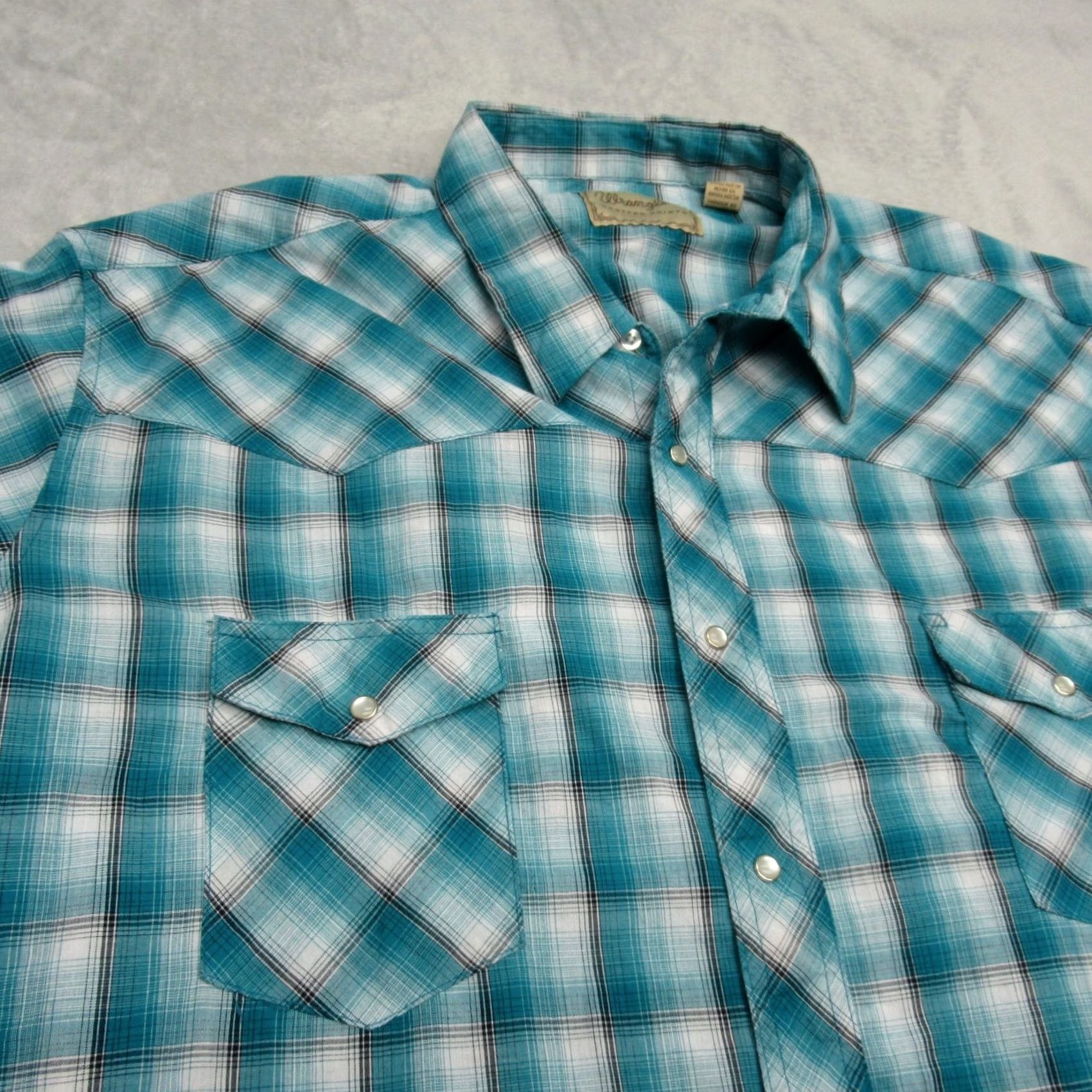 Wrangler Wrangler Western Shirt Mens 3XL Blue Plaid Pockets Short Sleeve Pearl Snap Front Size US XXL / EU 58 / 5 - 6 Thumbnail