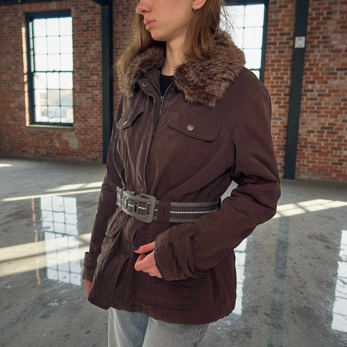 Orsay Y2K Vintage Military Utility Style Belted Jacket