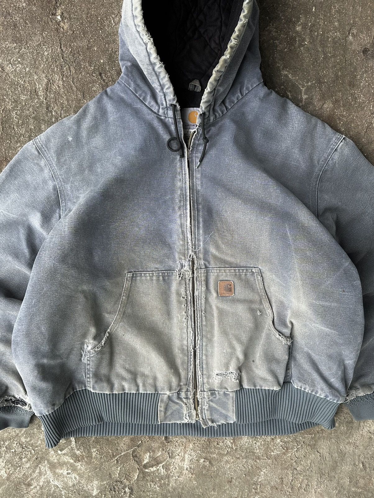 Carhartt Crazy Vintage Faded Carhartt Hooded Jacket J130 Blue/Grey Size US XXL / EU 58 / 5 - 4 Thumbnail