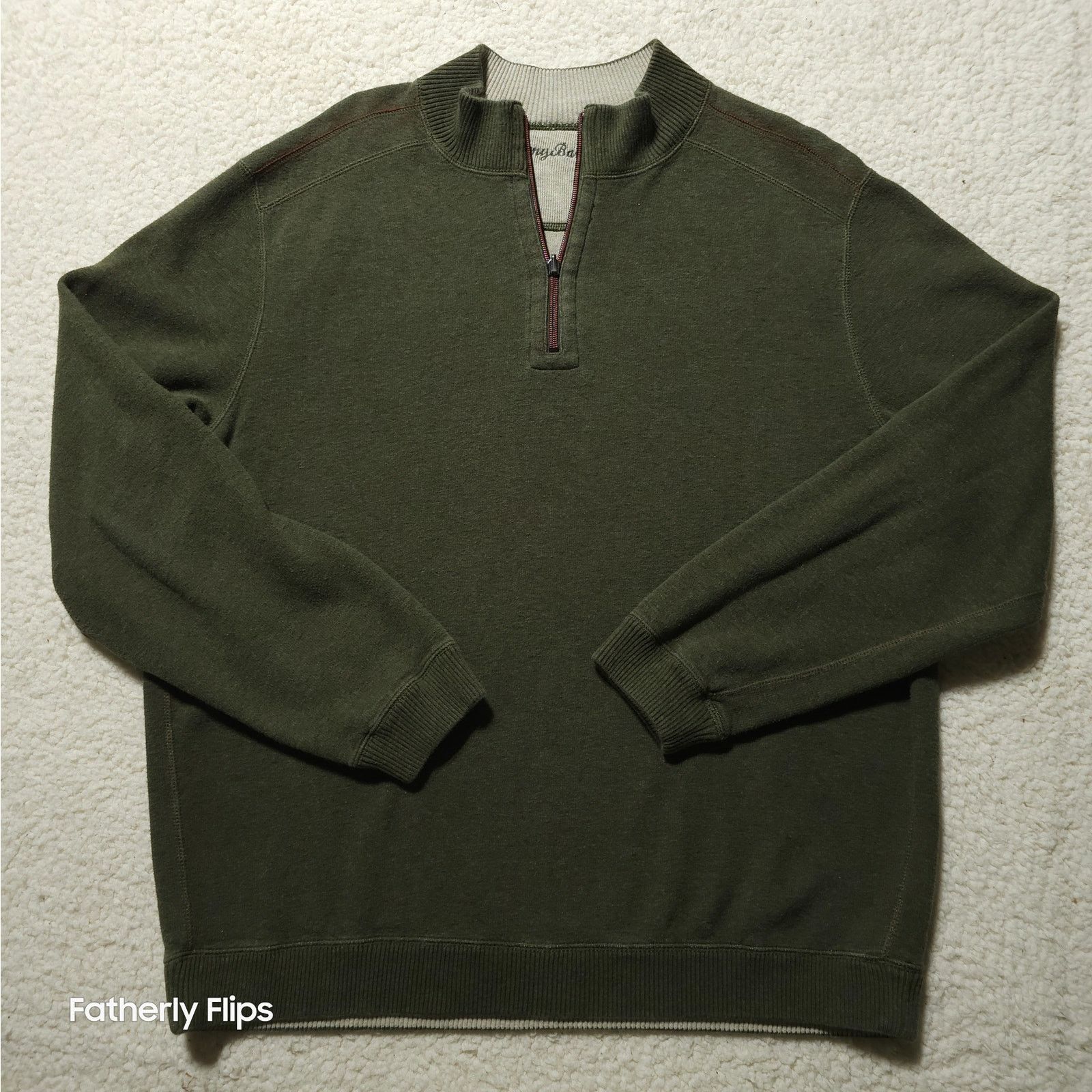 Tommy Bahama Tommy Bahama XL Ribbed Quarter Zip Olive Green Sweater Size US XL / EU 56 / 4 - 1 Thumbnail