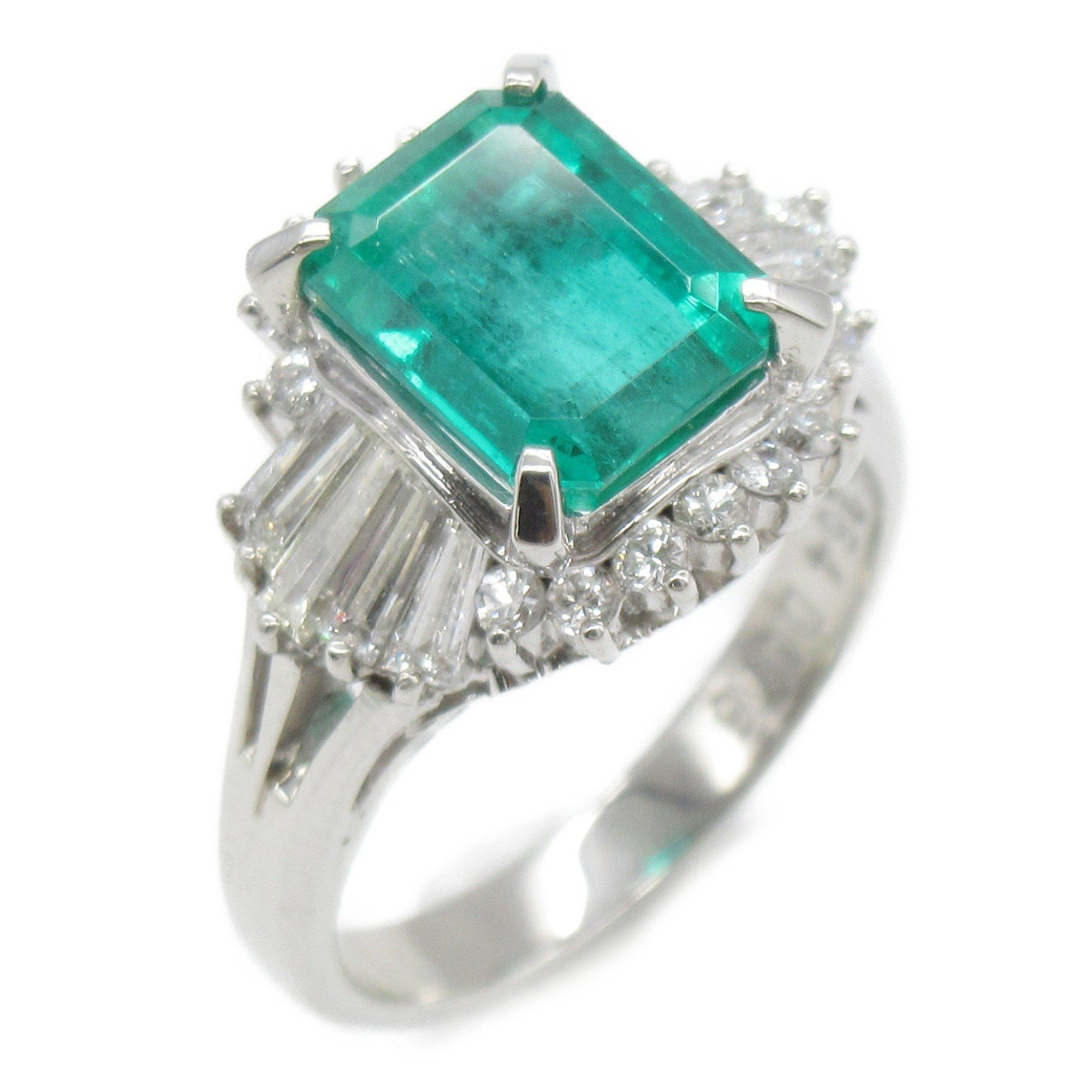 image of Jewelry Emerald Diamond Ring Ring Ring Green Pt900Platinum Emerald Green, Women's