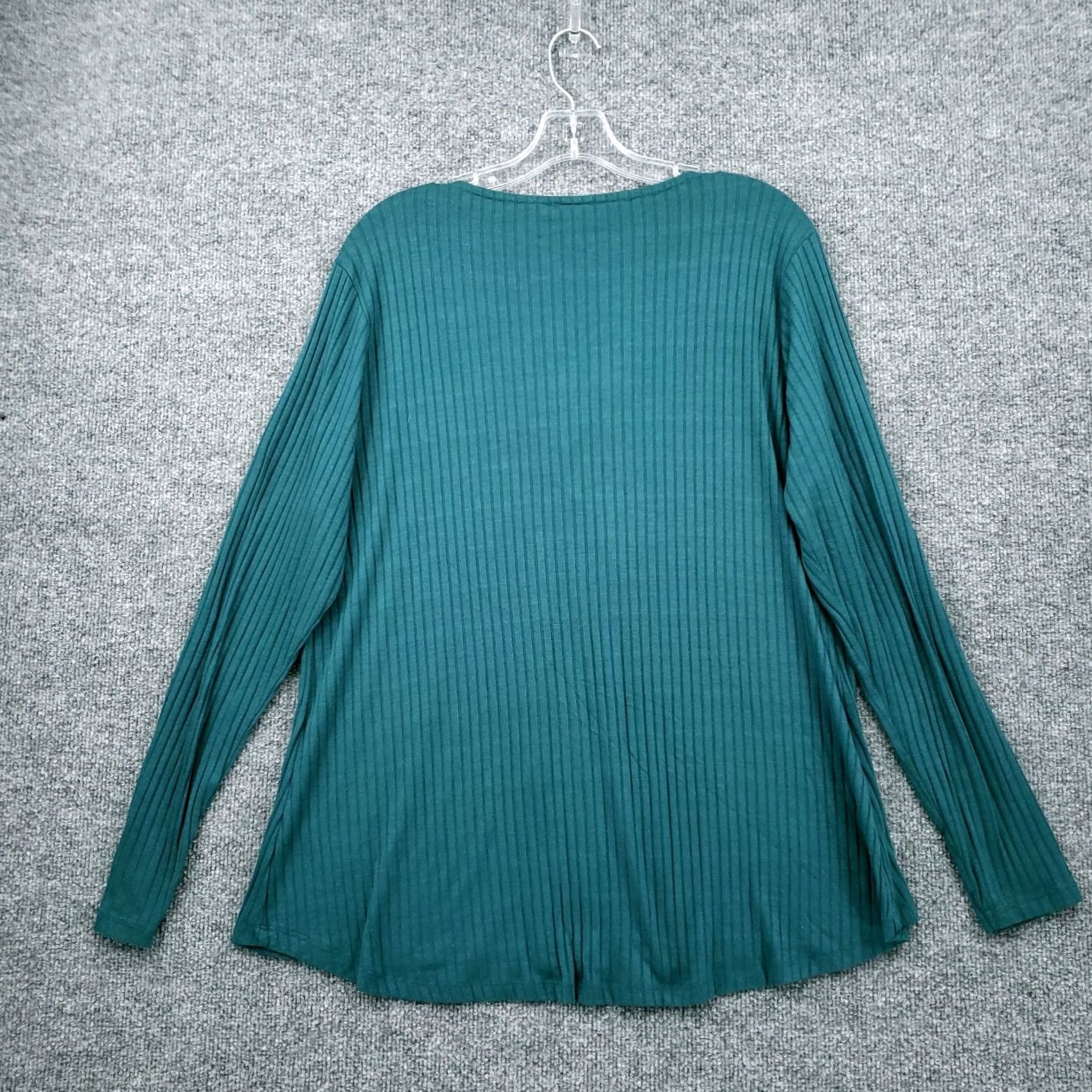 Vintage Rue21 Blouse Womens 1X Green Tunic Lace Up Long Sleeve Knit V-Neck Ribbed Cotton Plus Size Shirt Women Size XL / US 12-14 / IT 48-50 - 2 Thumbnail
