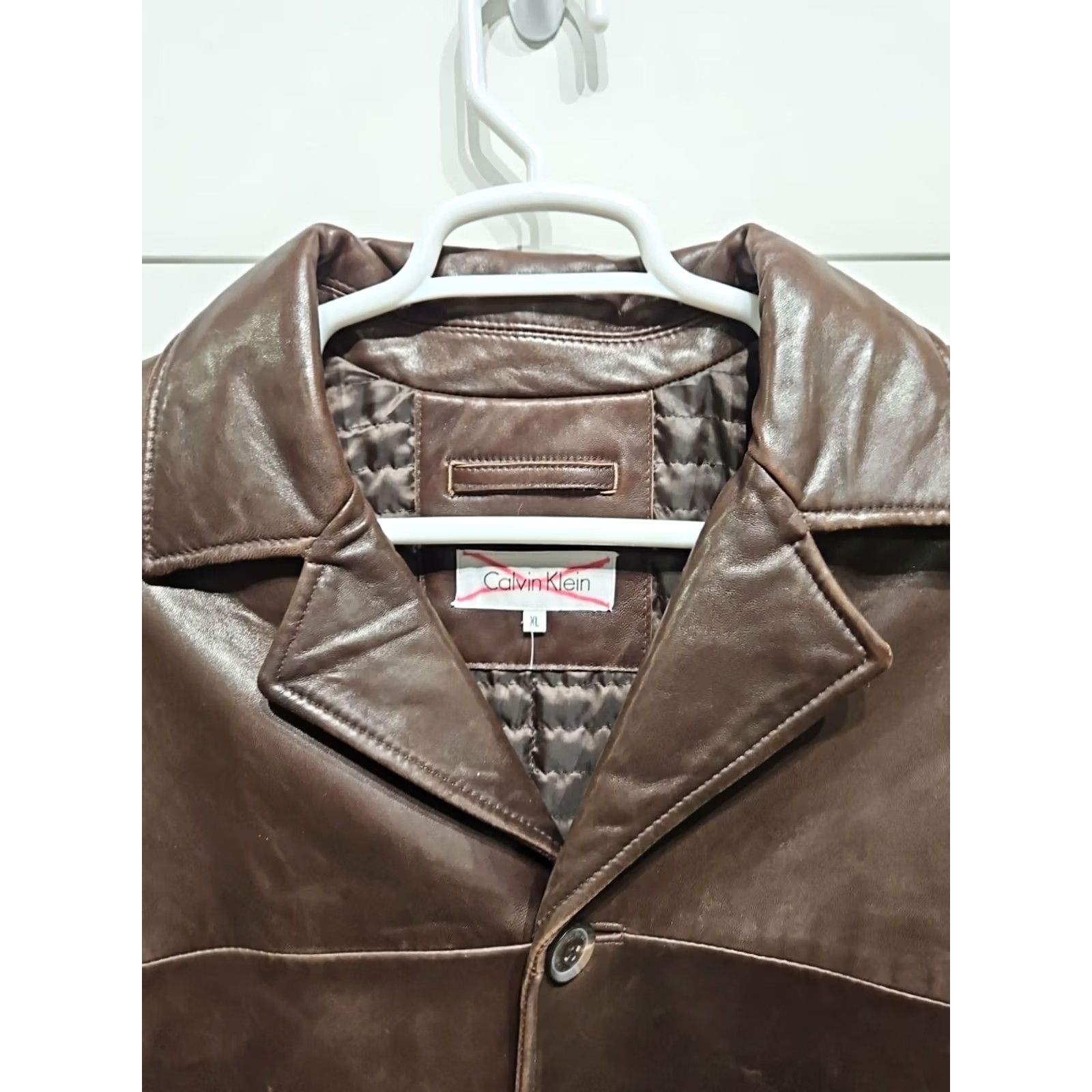 Calvin Klein VTG Calvin Klein Leather Long Jacket Coat Mens XL 4 Button Brown Leather Blazer Vintage Parka Short Shoulder 22" Mapprox Mens Size US XL / EU 56 / 4 - 4 Thumbnail