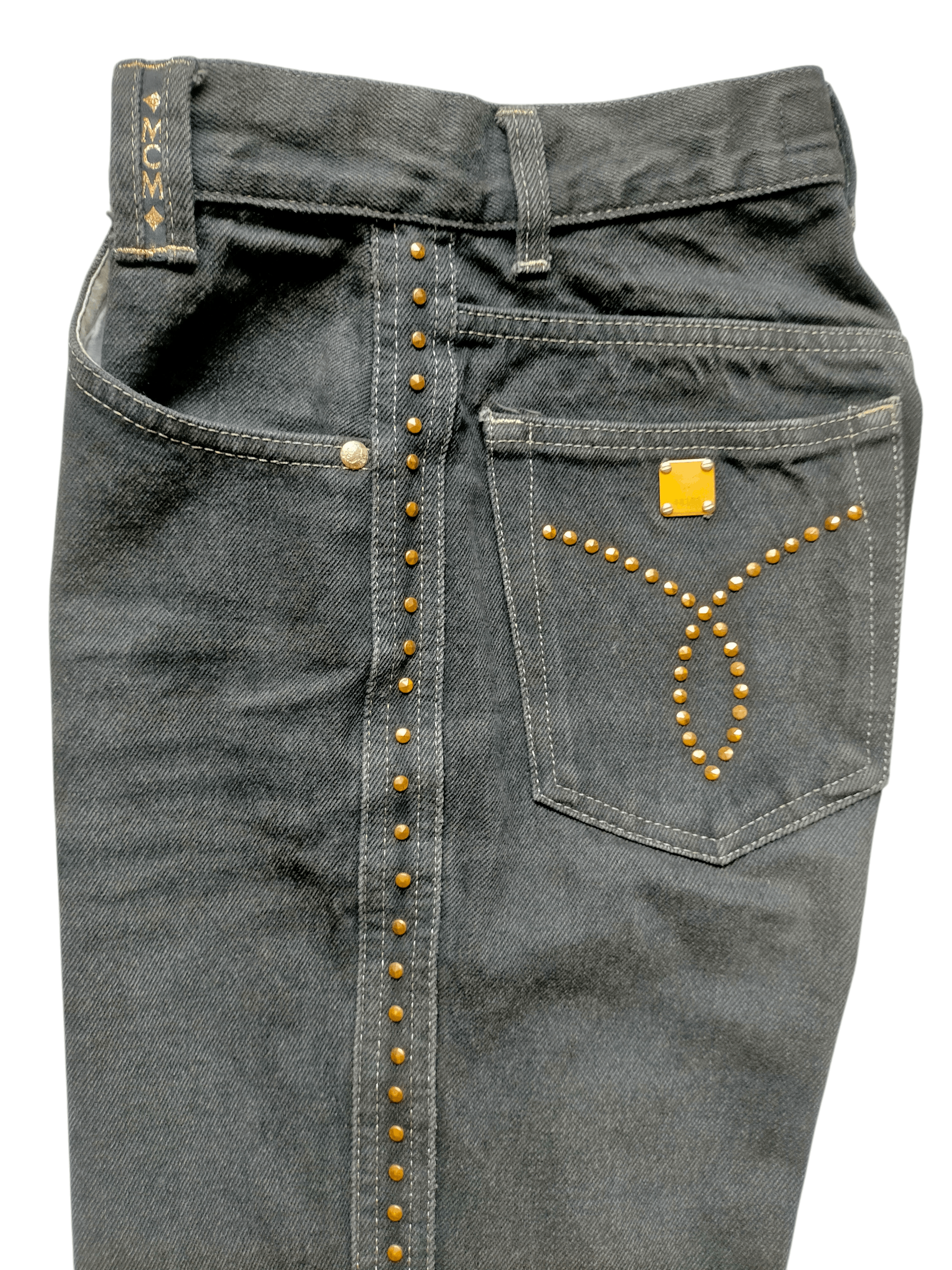 MCM 🔥Rare 90s MCM Studded Gold Side Tape Black Jeans Size US 26 / EU 42 - 2 Thumbnail