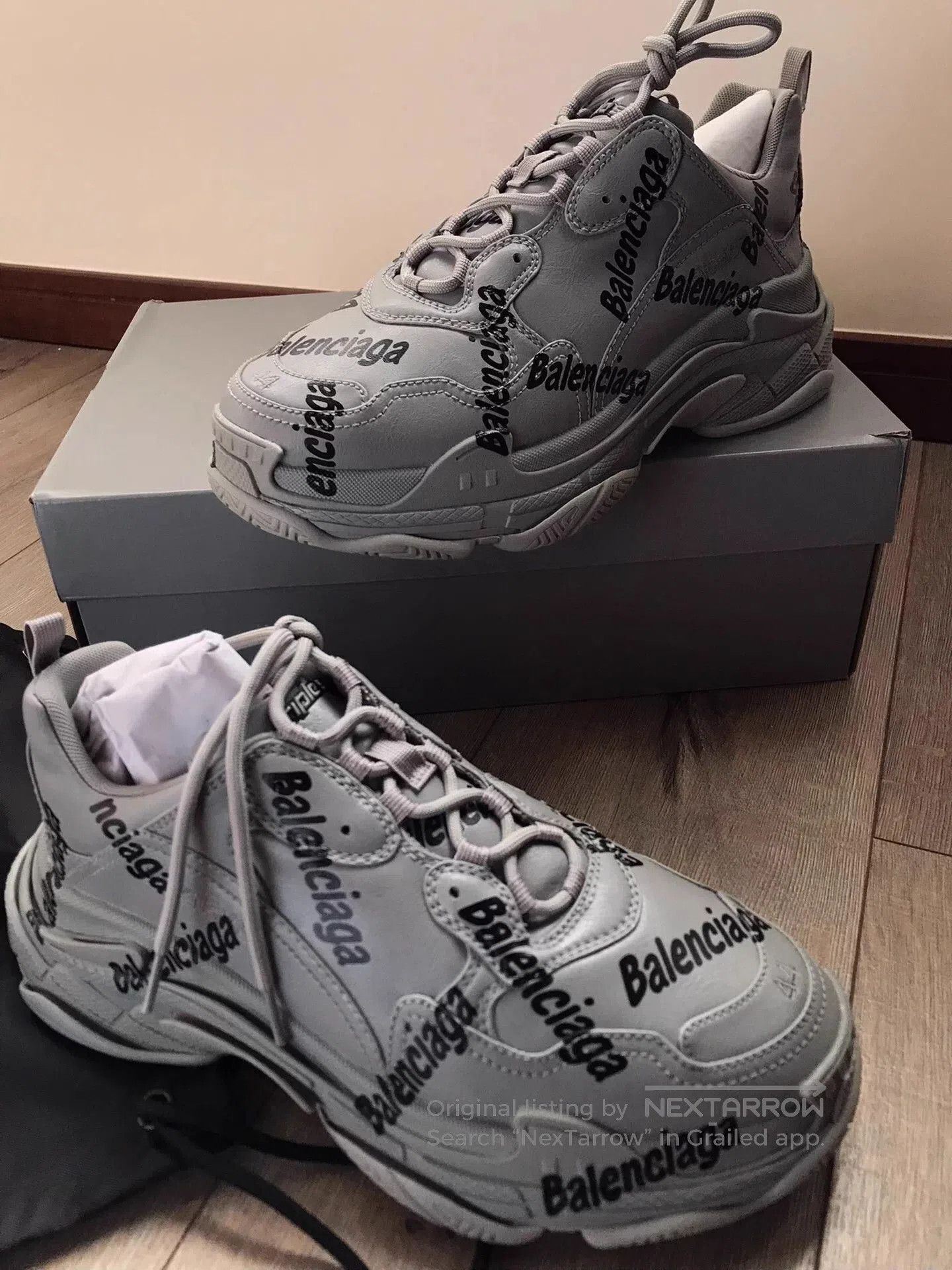 Balenciaga Gray High-Top Sneakers with Logo Print, Size 11. Size US 11 / EU 44 - 6 Thumbnail