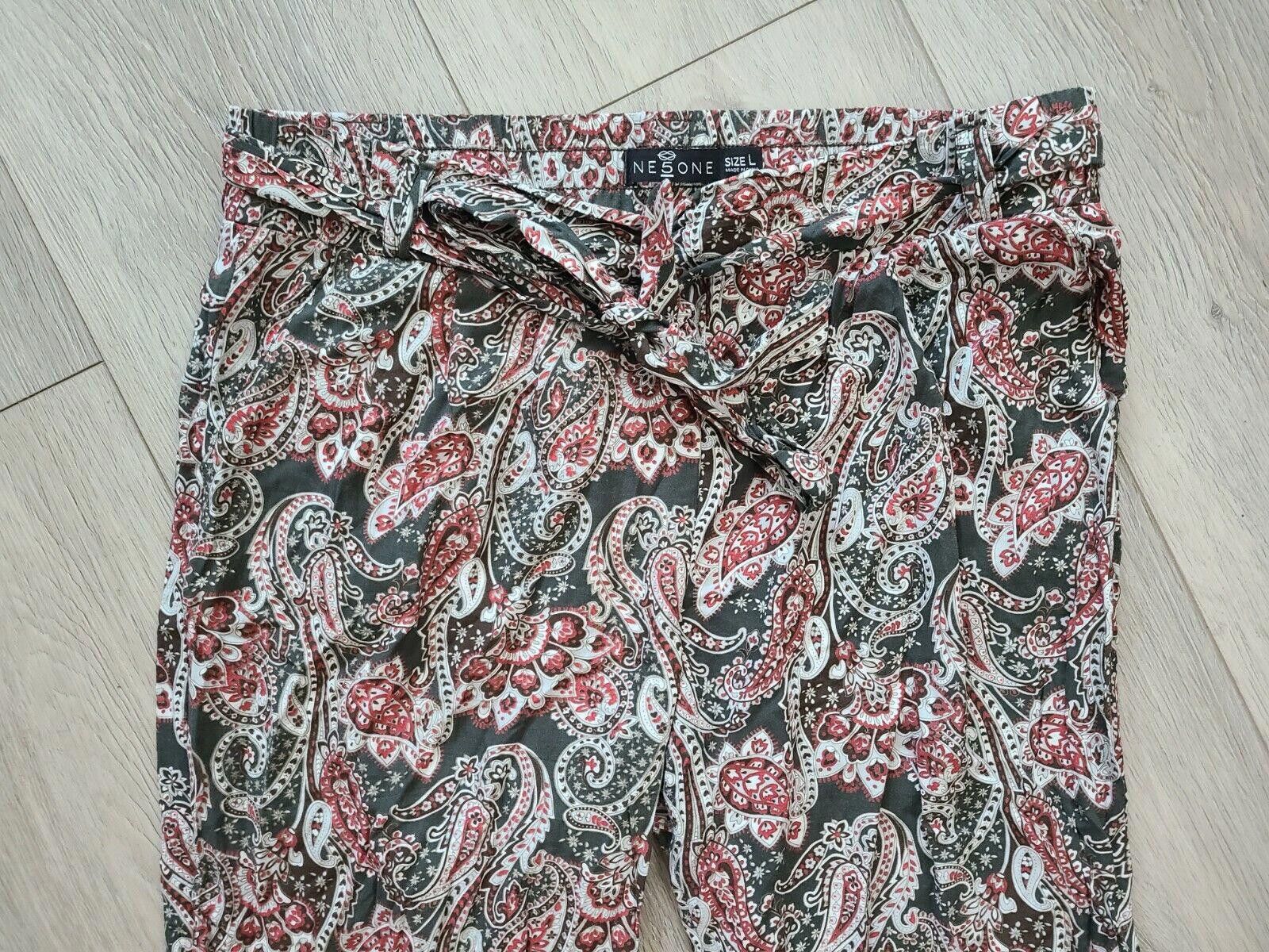 Designer One 5 One Pants Large Green Pink Paisley Boho Hippie jogger Size 36" / US 14 / IT 50 - 4 Thumbnail