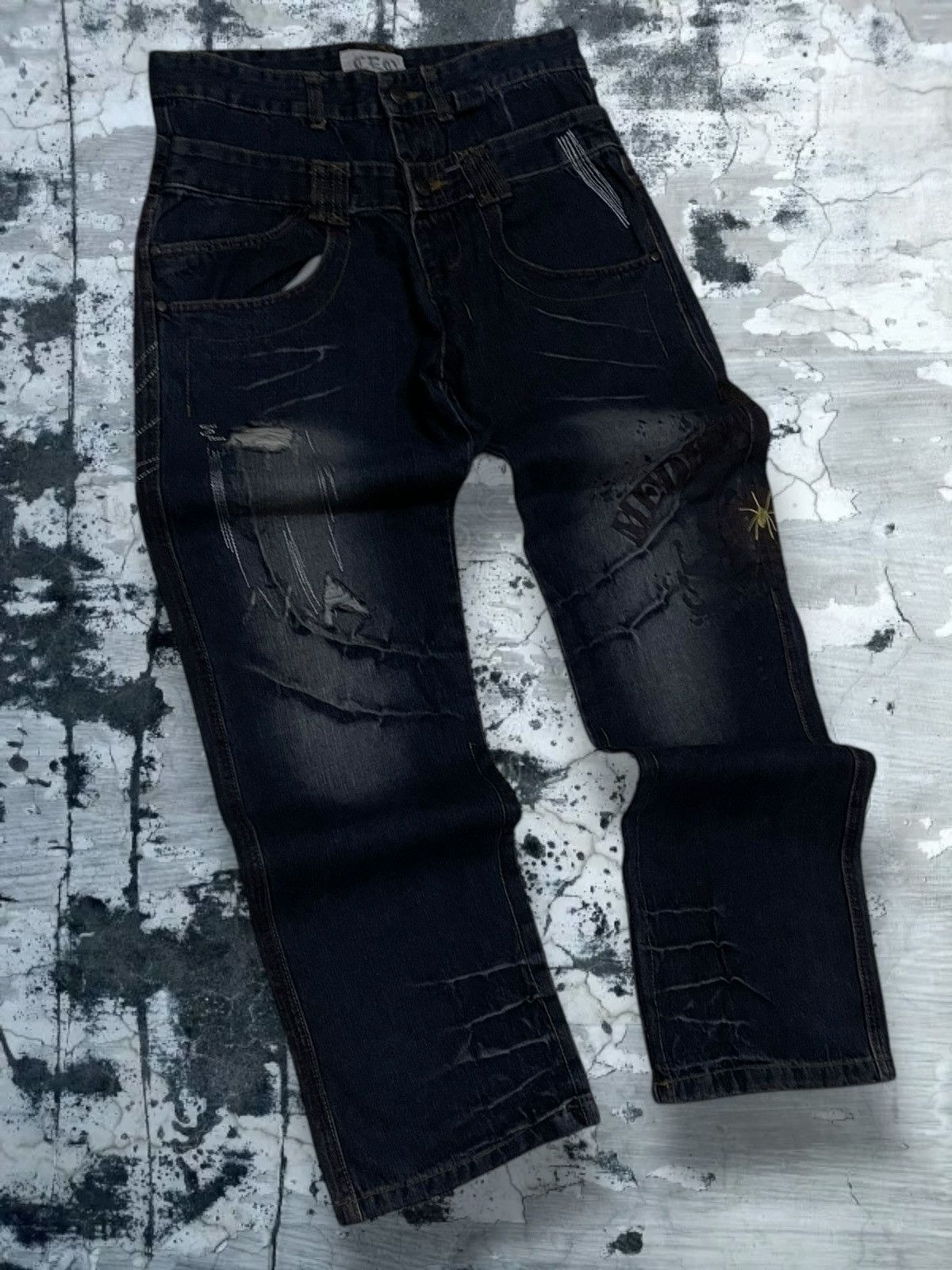 Japanese Brand Vintage Og 90s Japan Designer CEO Mad Punk Spider Web Denim Size US 30 / EU 46 - 2 Thumbnail